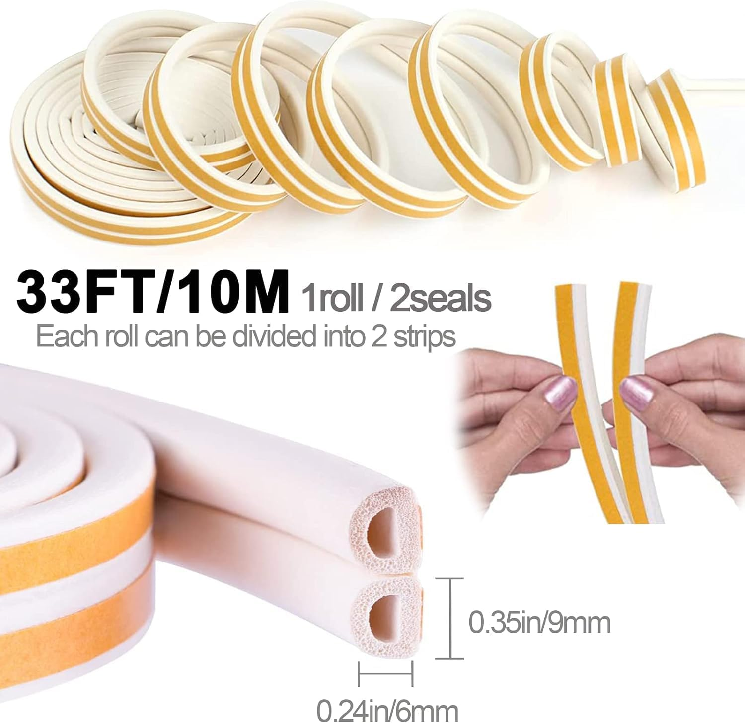 Door Weather Stripping, Window Seal Strip, Sponge Rubbertape for Doors and Windows Self-Adhesive Weather Strip Door Seal, Soundproof Strip Insulation Gap Blocker - Seals Totaling 20 FT &ndash; White image number 5