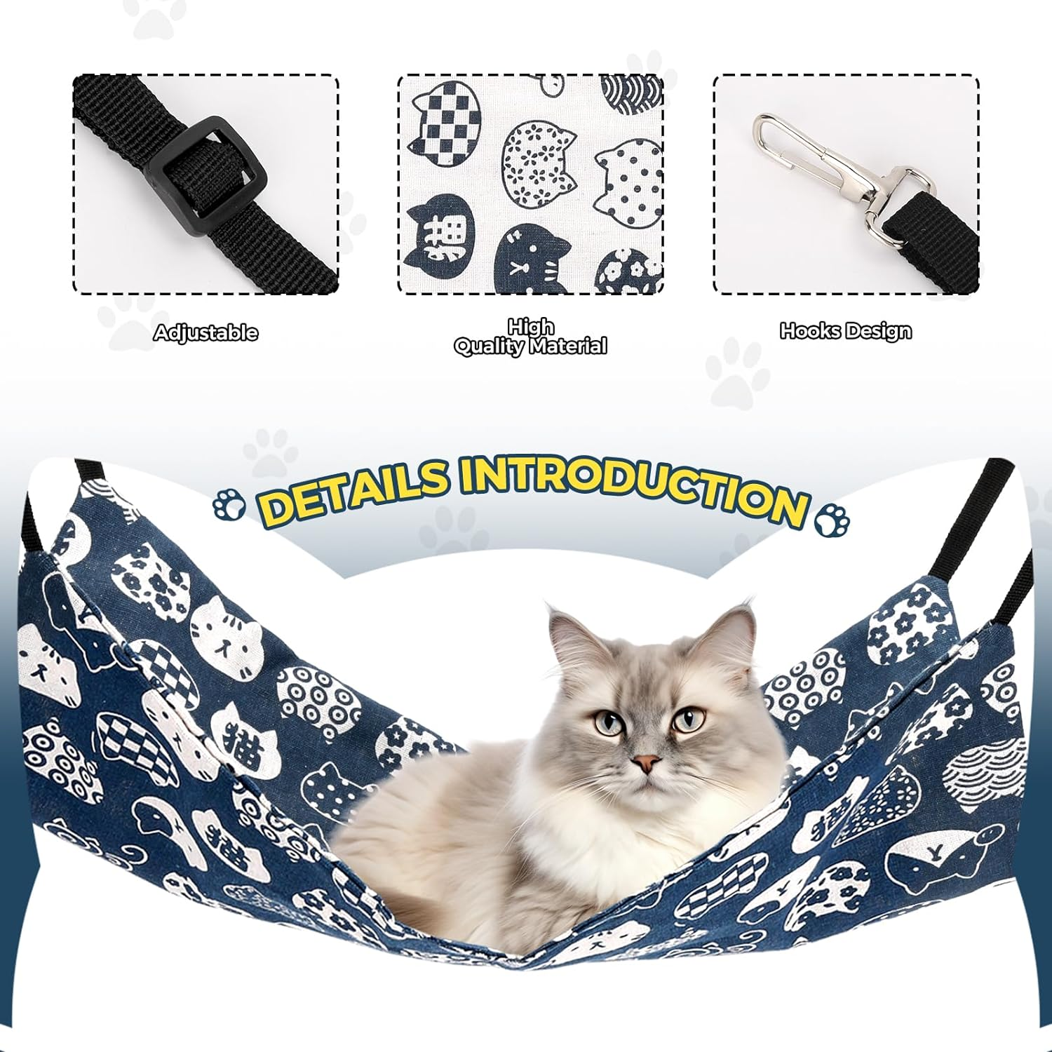 Cat Hammock for Cage Hanging Reversible 2Pack,Pet Hammock Bed Adjustable,Soft Sleeping Hammock for Cats,Ferret,Puppy,Rabbits,Small Animals (L, CAT) image number 5