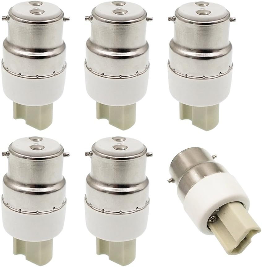 E-Simpo&reg; 6-Pack B22 to G9 Adapter, B22 Lamp Base (Male Part) to G9 Lamp Holder (Female Part) Converter,Ceramic, Copper Contact, CE Rohs image number 1