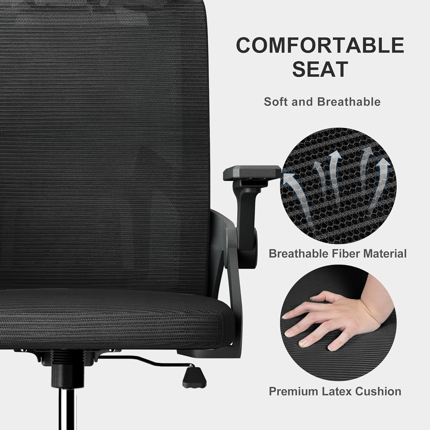Ergonomic Office Chair, Comfy Swivel Mesh Chair Movable Cushion Lumbar Support Adjustable Armrests & Height Adjustment Desk Chair (Black) image number 1