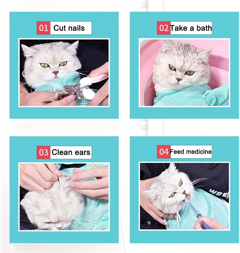 Mesh Cat Grooming Bath Bag Cat Supplies Washing Bags Pet Bathing Nail Trimm AU Pink image number 1