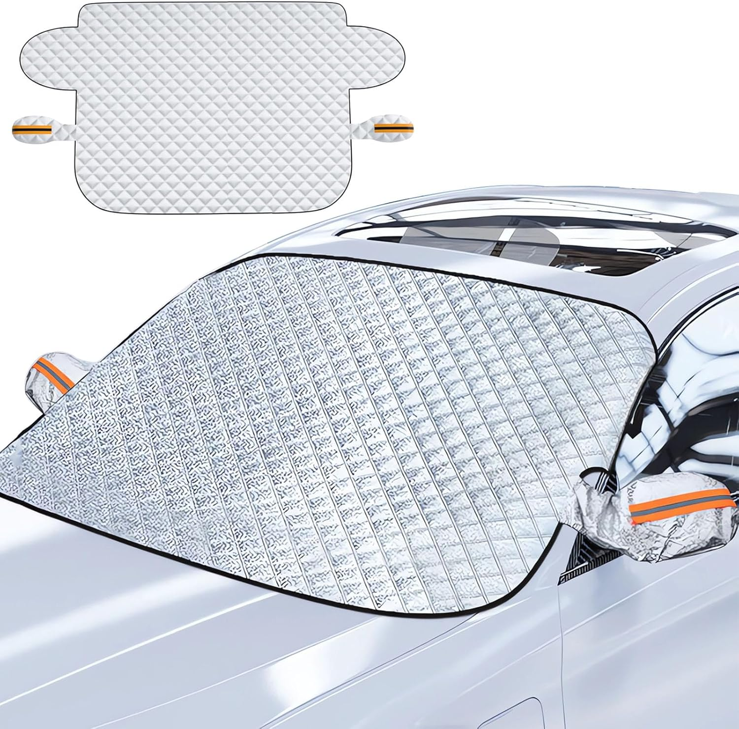 Car Windshield Sun Shade, Sunshade Front Window Automotive Covers, Magnetic Windshield Cover, Car Windscreen Cover with Side Mirror Cover, 145 * 110Cm, Waterproof, Thicker Material for Any Weather image number 5