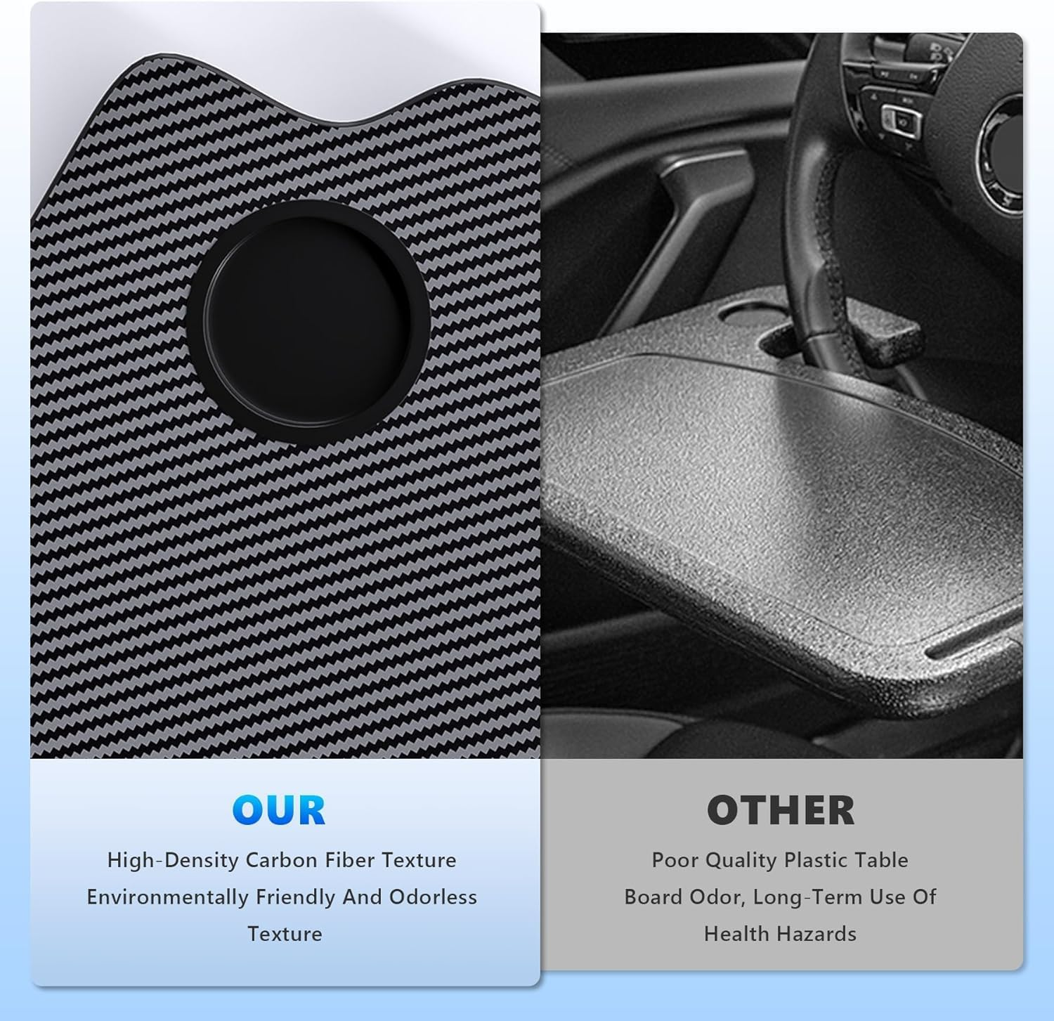 VINBY Car Desk for Model 3 Y, Carbon Fiber Tray Multipurpose Eat Lunch Food Tray Table for Working, Steering Wheel Eating Table, Car Laptop Desk, Car Travel Table image number 5