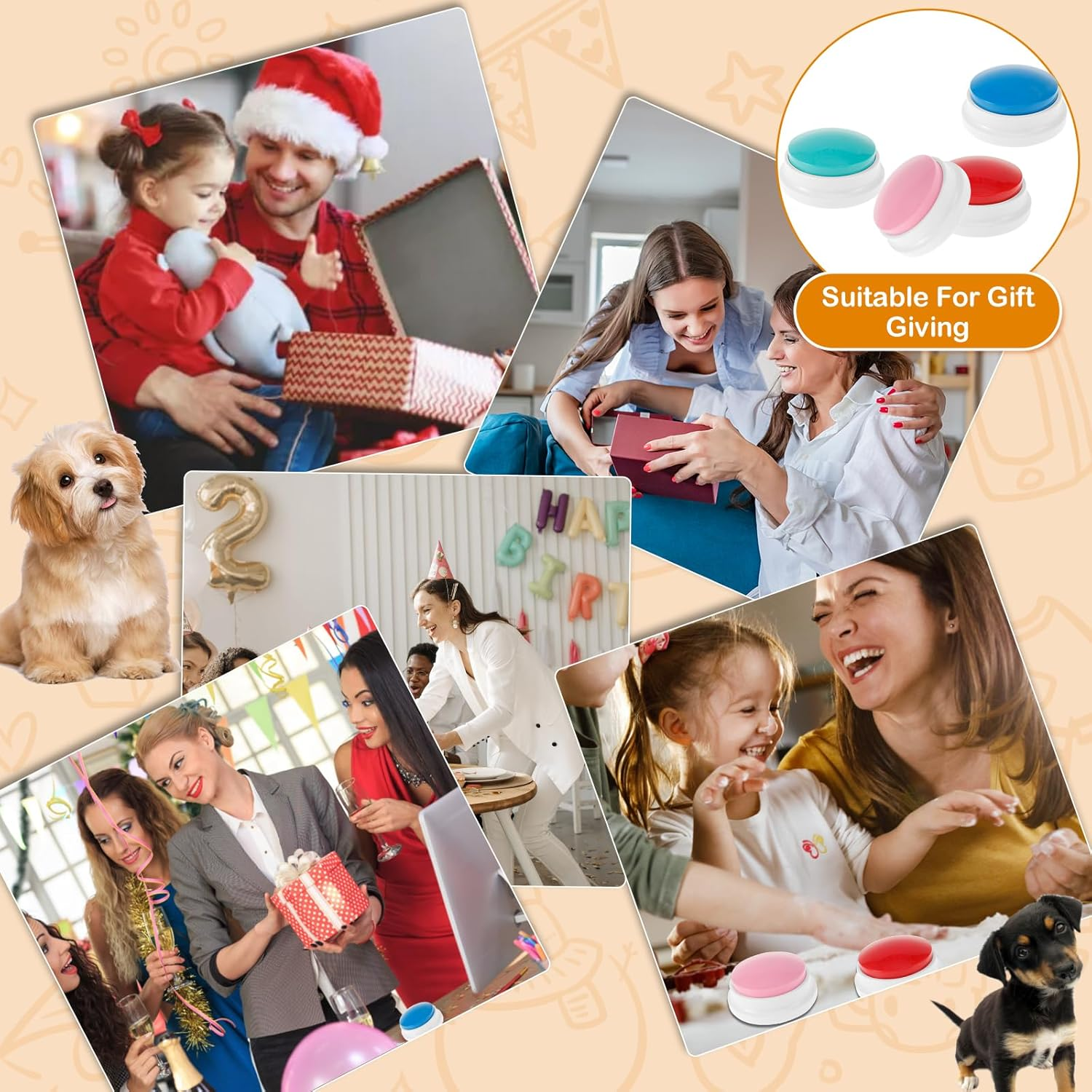 DJAPWPX 4Pcs Dog Talking Button 4 Colors Recordable Dog Training Buttons 30 Seconds Voice Recording Reusable Dog Training Buzzers Voice Recording Button with Anti-Slip Mat for Pet Dog Study Office