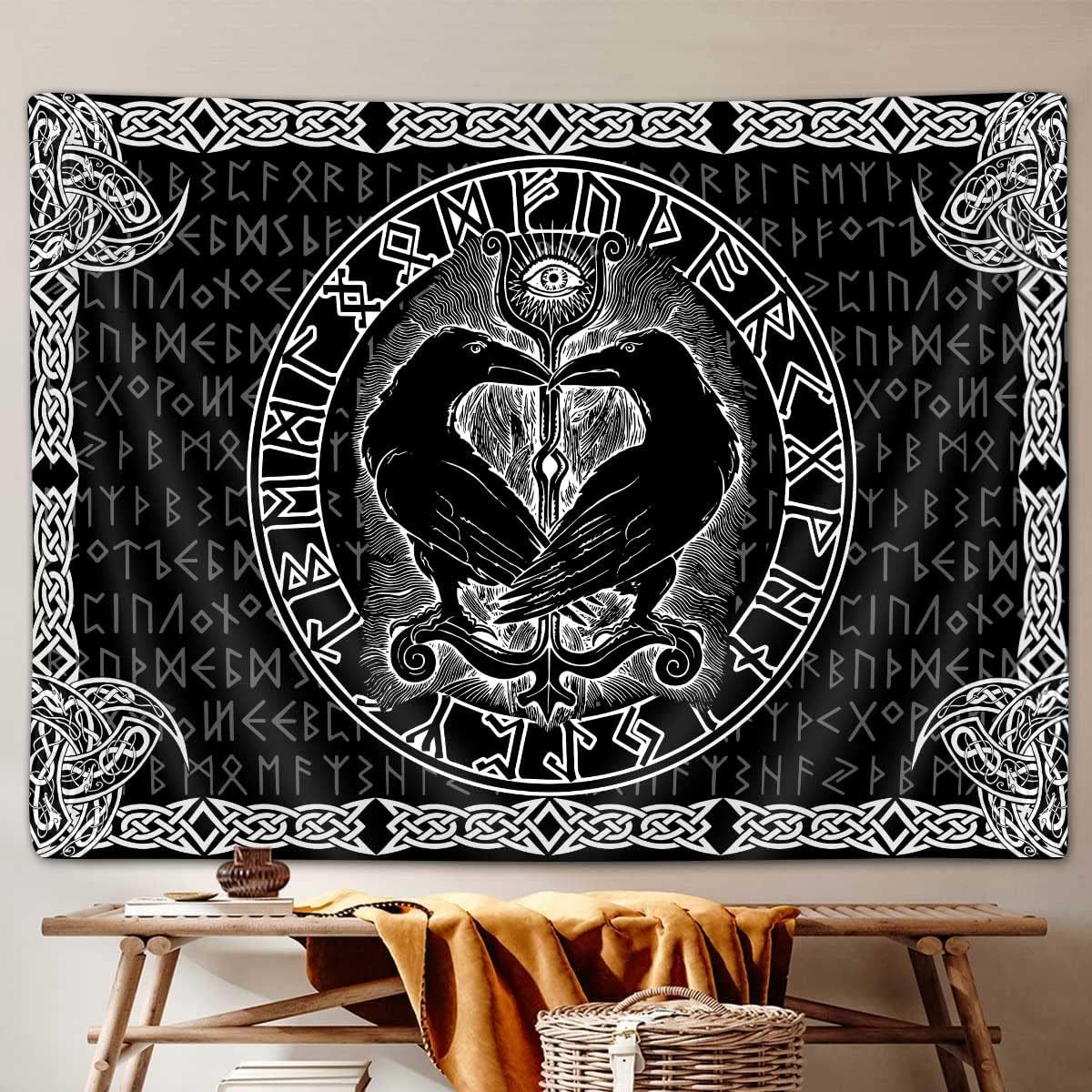 Viking Raven Decor Tapestry, Retro Viking Norse Greek Mythology Celtic Tapestry Wall Hanging for Men Bedroom, Vintage Renaissance Gothic Tapestries Poster Blanket Dorm Home Decor Gifts (60X40)