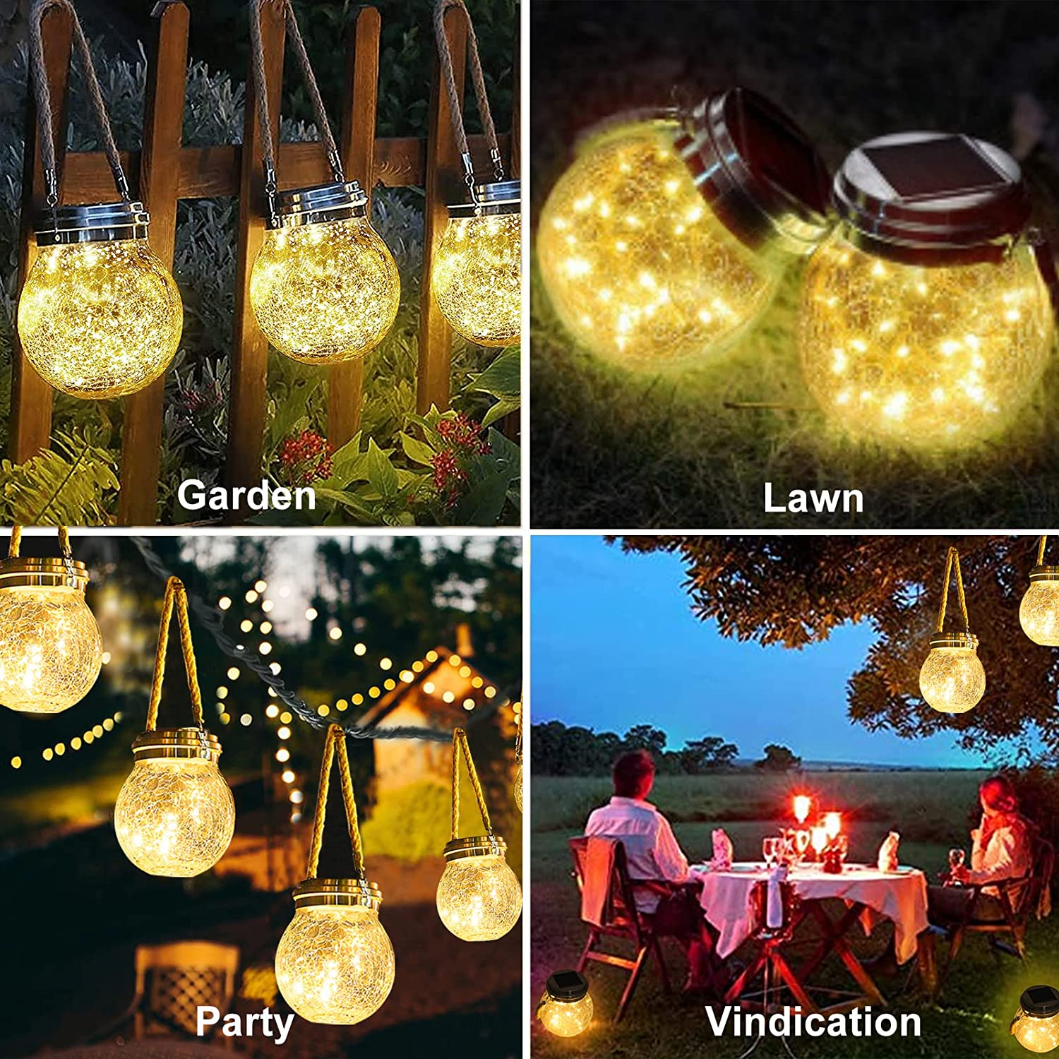 Garden Solar Lights, Cracked Glass round Ball Light Outdoor Decor, Waterproof Decorative Warm White LED Globe Light for Landscape Walkway Backyard Patio Yard Lawn Pathway Garden Decoration (Hanging Light) image number 6