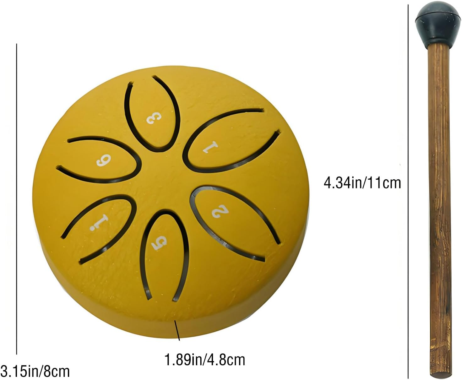 RUIFEN 3-Inch Six-Tone Hollow Drum, Hand Drum, Rain Drum, Carbon Steel Material, Sturdy and Durable, Suitable for Sound Bath, Meditation, and Stress Relief. (Size 3.15 * 1.89 Inches, Gold) image number 3