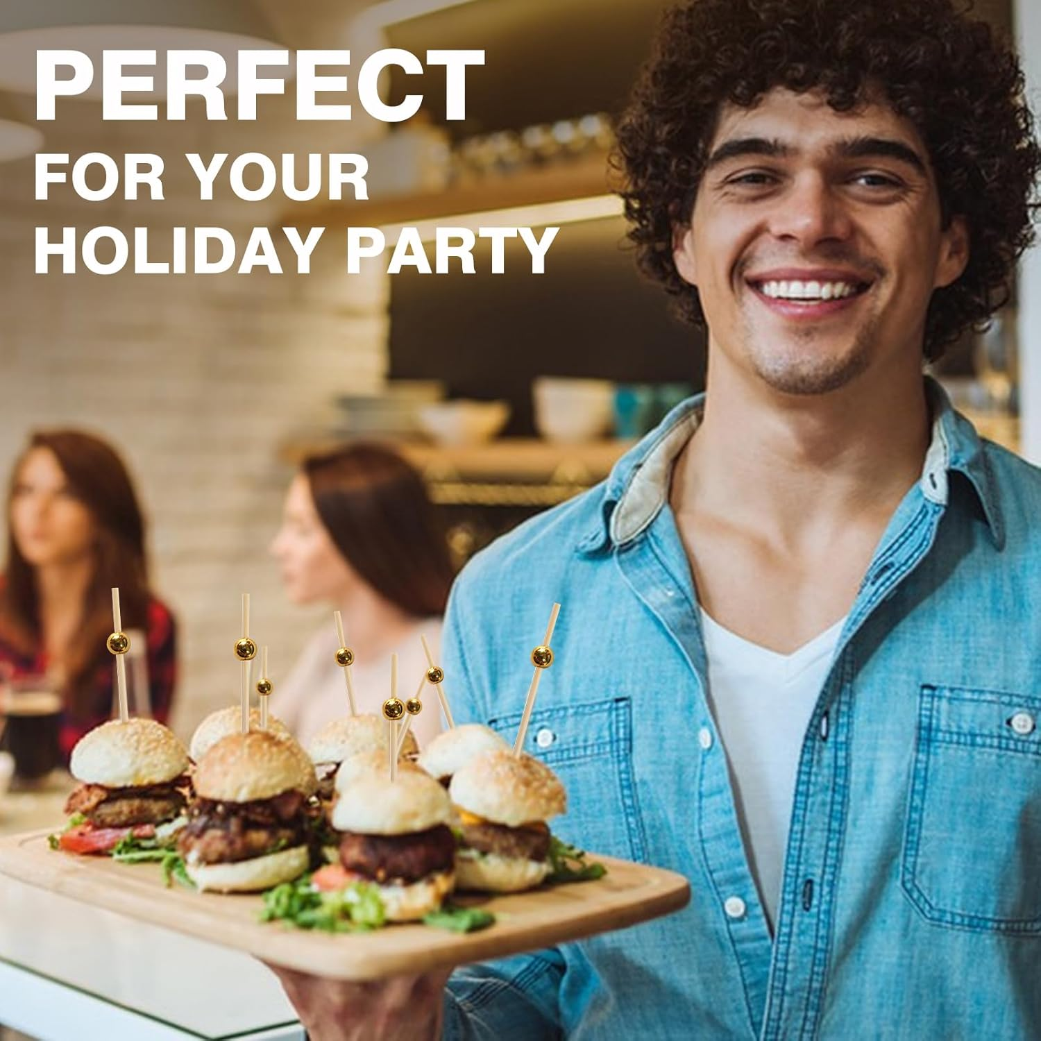 100PCS Cocktail Picks Toothpicks for Appetizers Gold Bamboo Cocktail Sticks Skewers for Drinks Party Fruit Food Sticks Charcuterie Boards Accessories image number 2