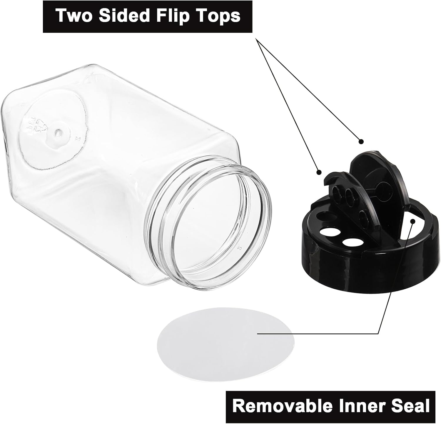 Bekith 16 Pack 9 Oz Plastic Spice Jars Bottles Containers with Black Cap &ndash; Perfect for Storing Spice, Herbs and Powders