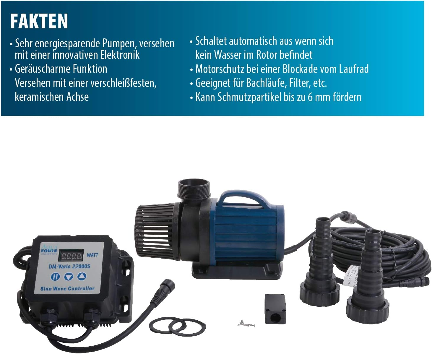 Aquaforte Filter/Pond Pump DM-22.000 Vario S, 70-200 W, Discharge Head 7.5 M, Adjustable with External Controller. Ideal as a Pond Pump or as a Stream/Waterfall Pump. image number 4