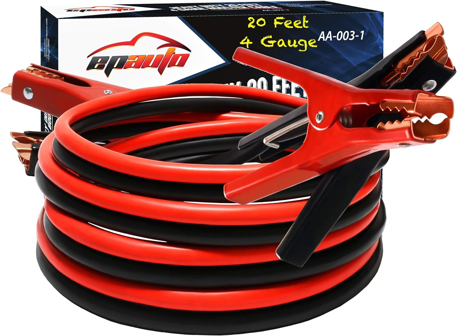 Epauto 4 Gauge X 20 Ft 500A Heavy Duty Booster Jumper Cables with Travel Bag and Safety Gloves (4 AWG X 20 Feet) image number 2