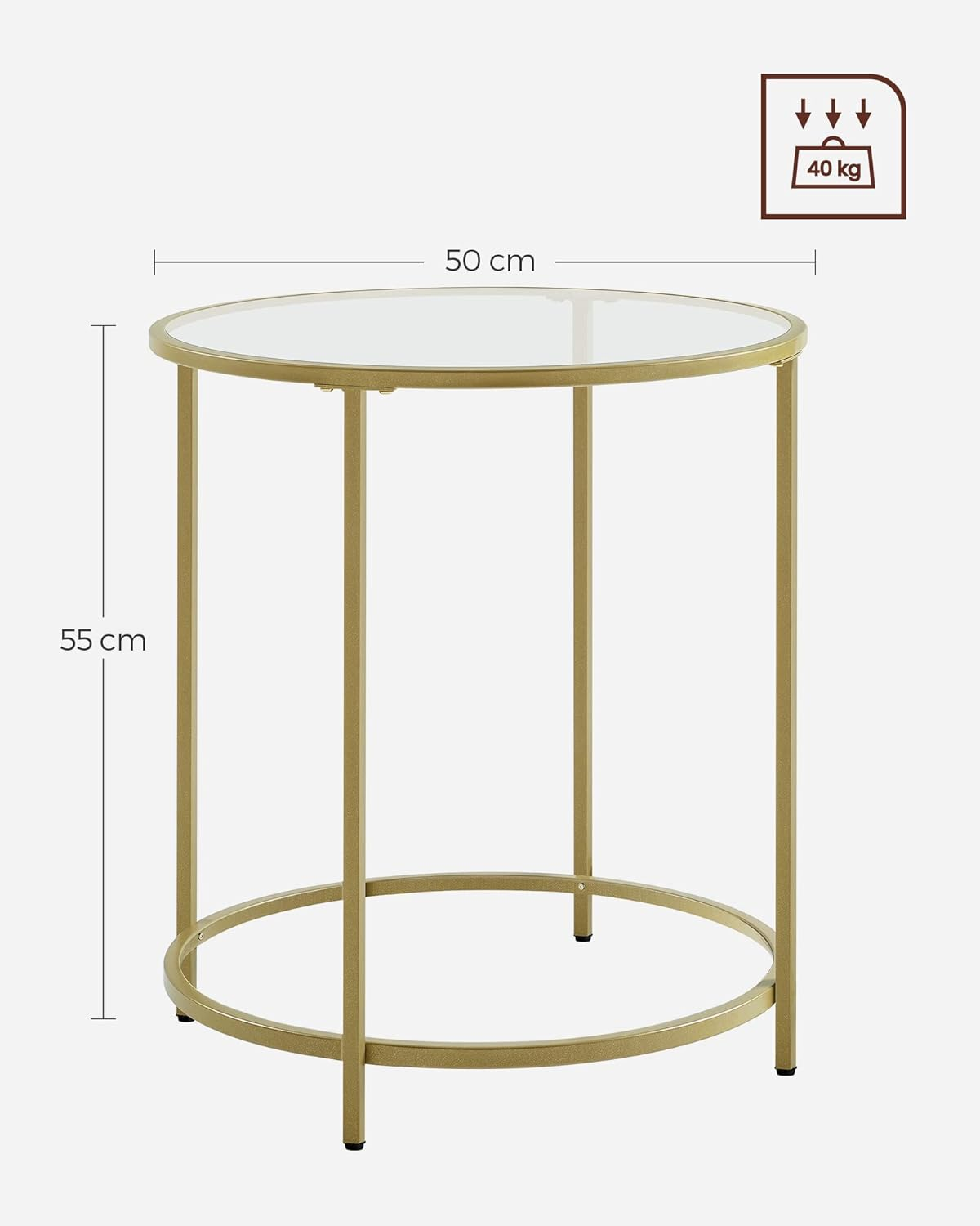 Vasagle round Side Table, Tempered Glass End Table with Golden Metal Frame, Small Coffee Table, Bedside Table, Living Room, Balcony, Robust and Stable, Decorative, Gold image number 6