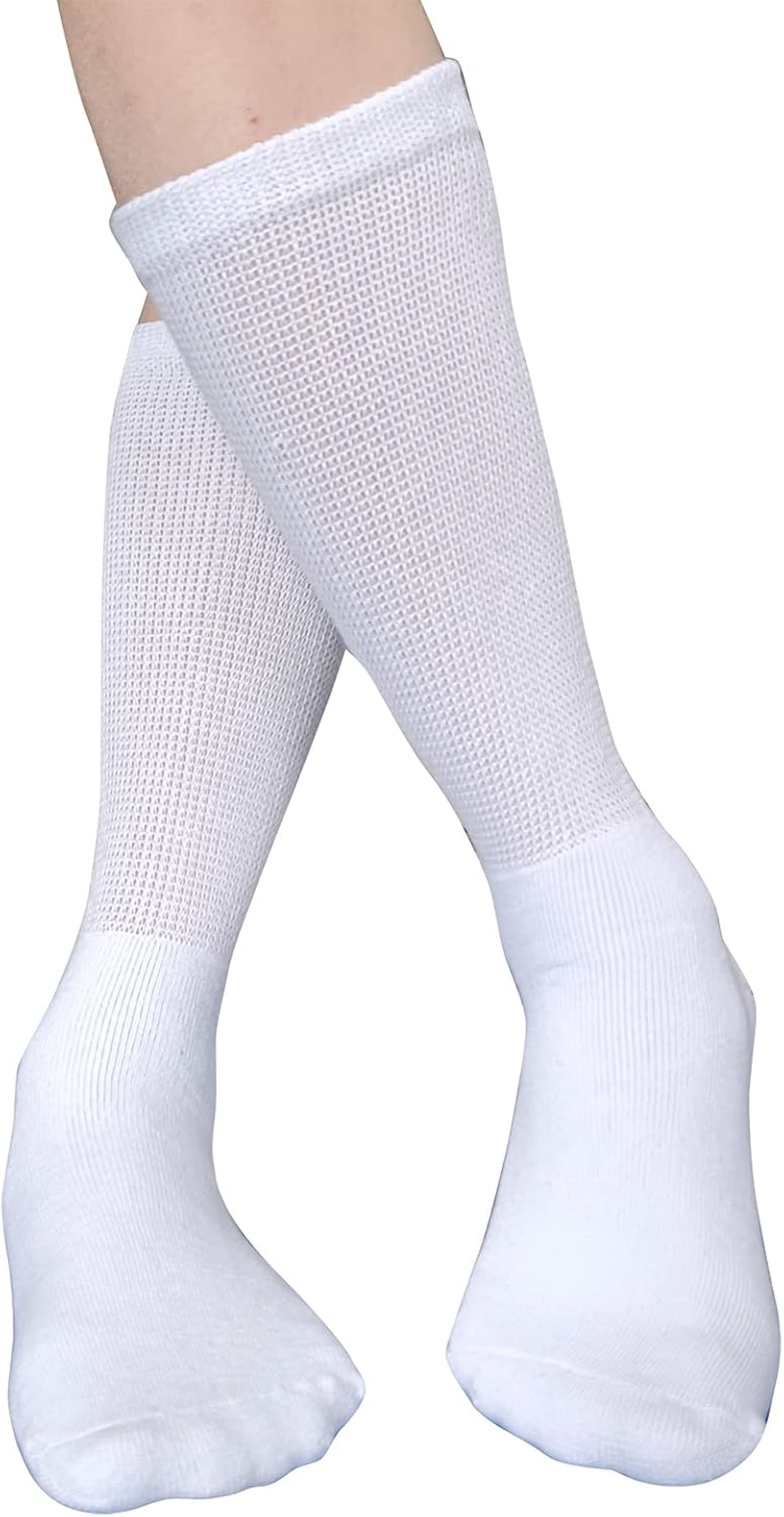 Men Diabetic Socks Extra Wide Non Binding Crew Sock Cushioned Moisture Wicking Socks Loose Top Edema Thick Ankle 3 Pairs - B-Black (3 Pairs) image number 4