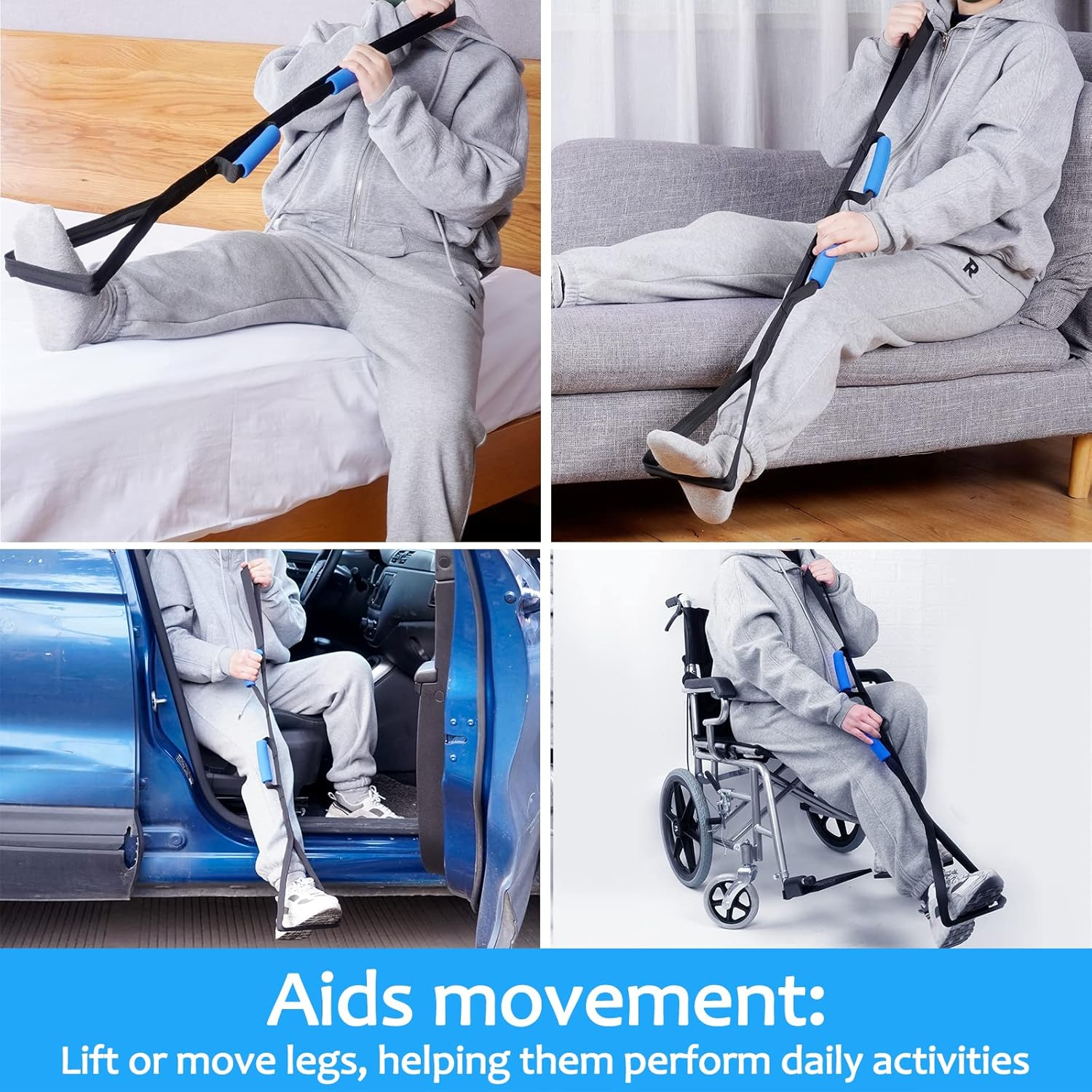 40 Inch Length Leg Lifter Strap,With 1.2M Aluminum Rod Embed,Large Foot Loop SS304 Tube Inside,Rigid Hand Straps with Multi Soft Foam Handles,Mobility Tool for Hip&Knee Replacement Surgery image number 3