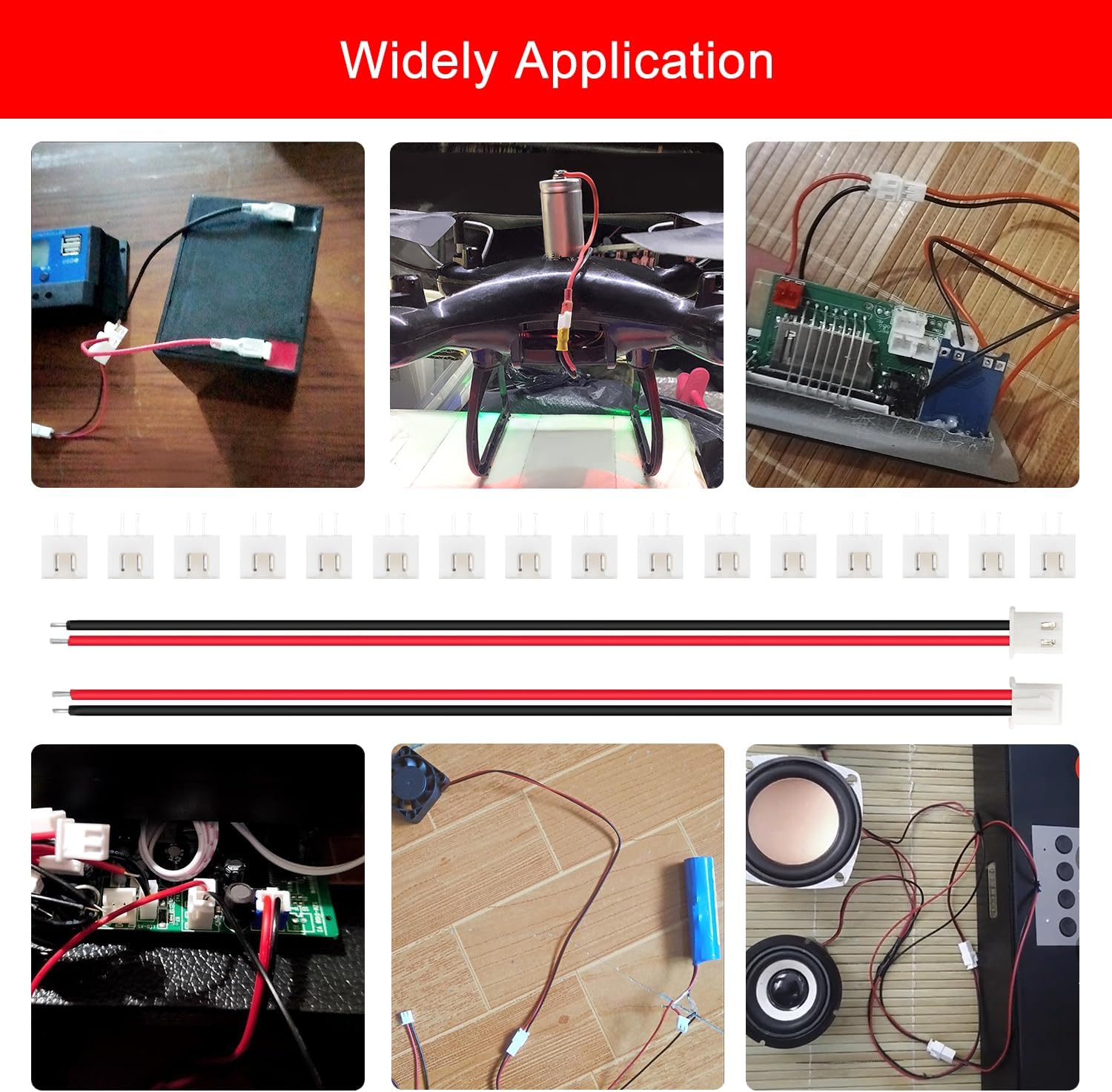 Lyeteung 50 Sets JST 2.54 XH 2 Pin Connectors, Mini Micro JST 2.54 Mm 2-Pin Male with 150 Mm 22AWG Cable & Female (Black Red) image number 1