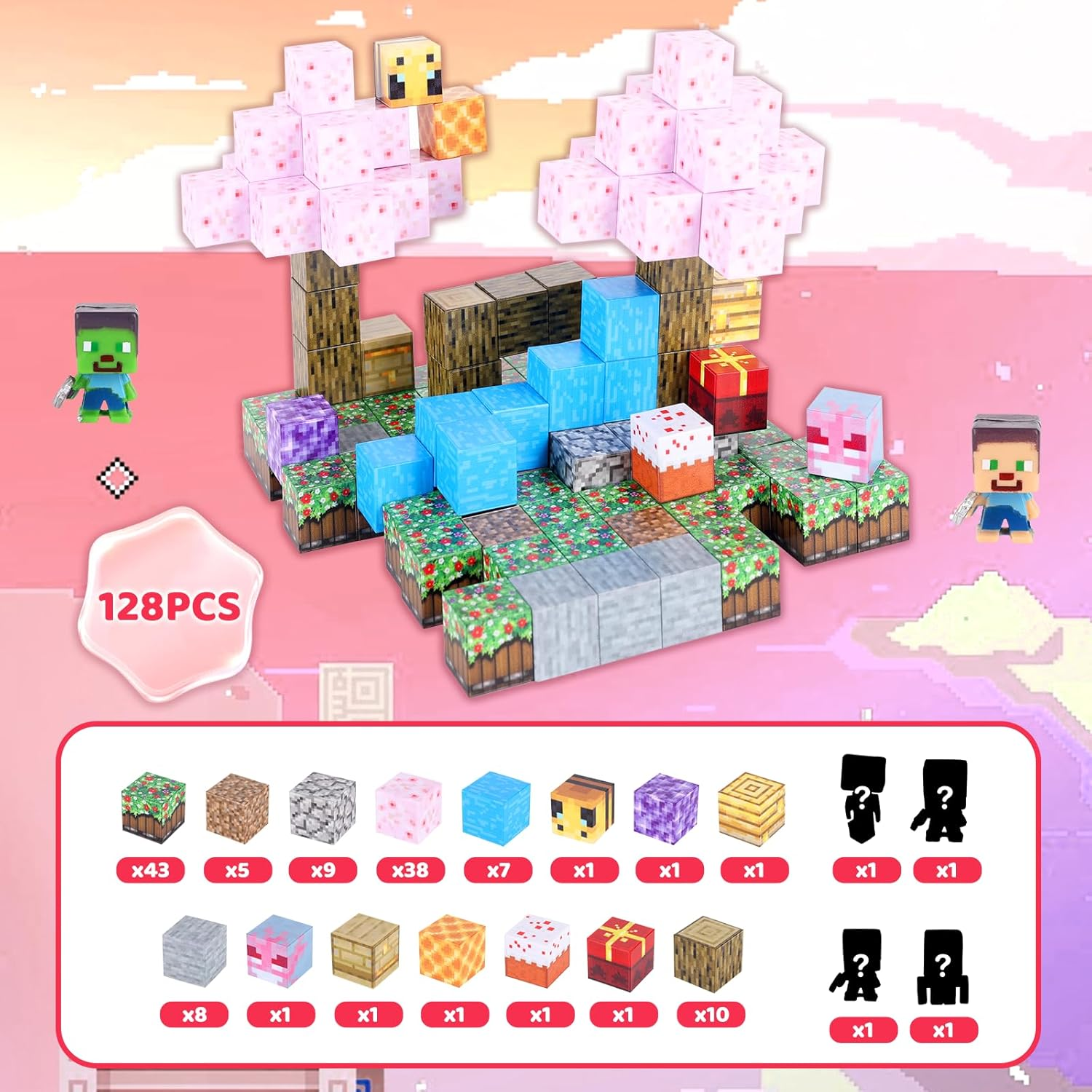 128-Piece Premium Magnetic Blocks - Sakura Party Set, STEM Learning Kids Toys, Safe and Durable Magnetic Building Blocks, Perfect Gifts for Boys Girls above 3 Years Old image number 5