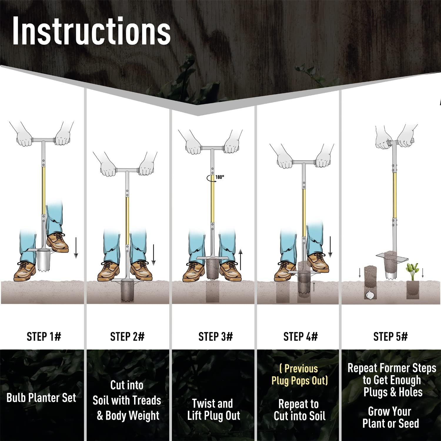 Jardineer 3PCS Bulb Planter Tool Garden Set, Bulb Planter Tool Long Handle and Small Bulb Planting Tool, Ideal Bulb Transplanter Set for Tulips, Daffodils, Lily and Other Flower Bulbs image number 3