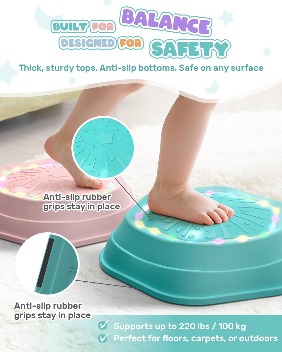 Holyton Light-Up Musical Stepping Stones for Kids, 5-Piece Set, Non-Slip Sensory Balance Stones for Toddlers, Indoor & Outdoor Play, Perfect for Ages 3+