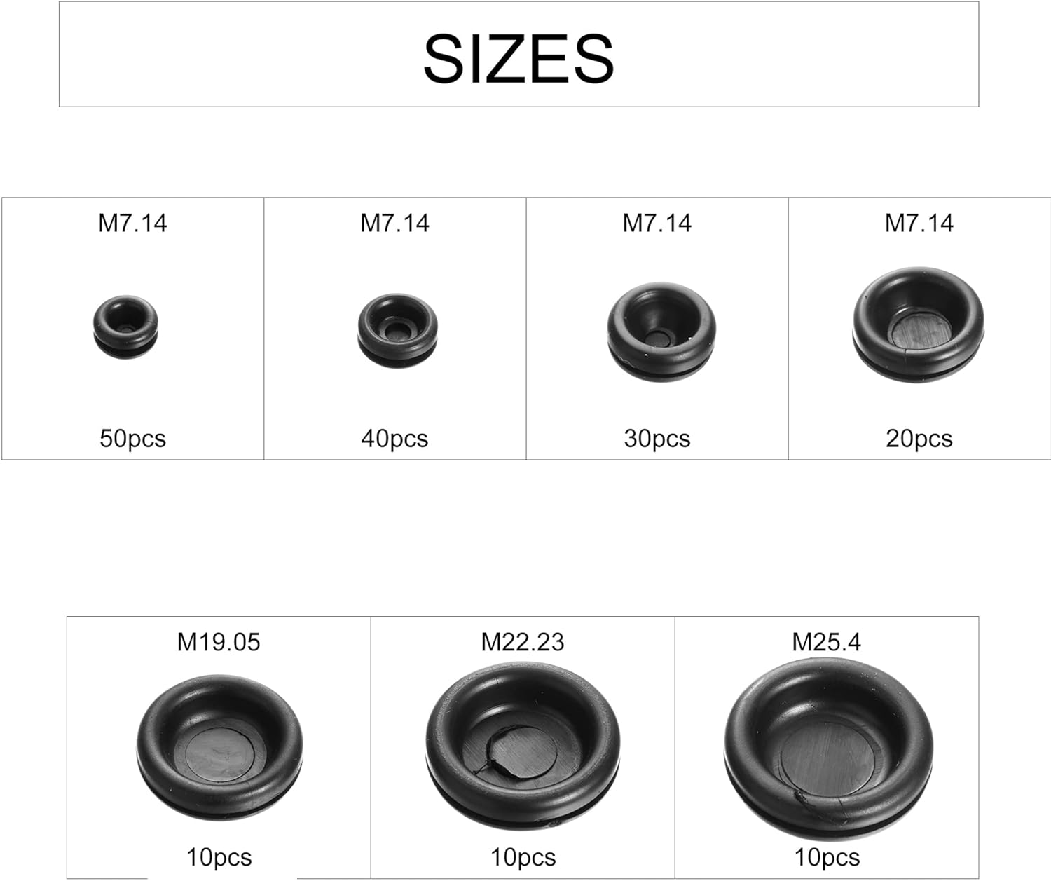 EFGTEK 170 Pieces Closed Rubber Grommet Assortment,7 Sizes for Firewall Solid Closed Hole Plug and Wire Electrical Appliance Plumbing image number 1