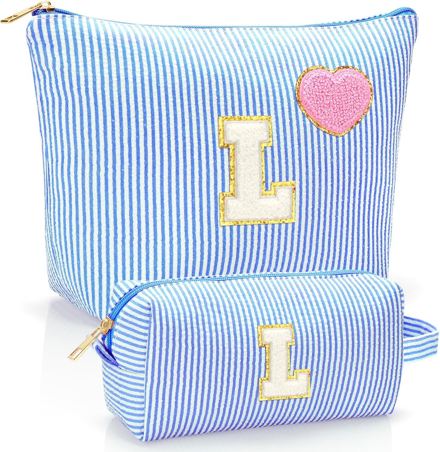 YILANCOL Initial Makeup Bag Personalized Preppy Cosmetic Bag Trendy Toiletry Travel Bag for Teen Girls Kids Women Letter Makeup Pouch Purse Holiday Gifts Birthday Christmas Gifts 2Pack, Pink