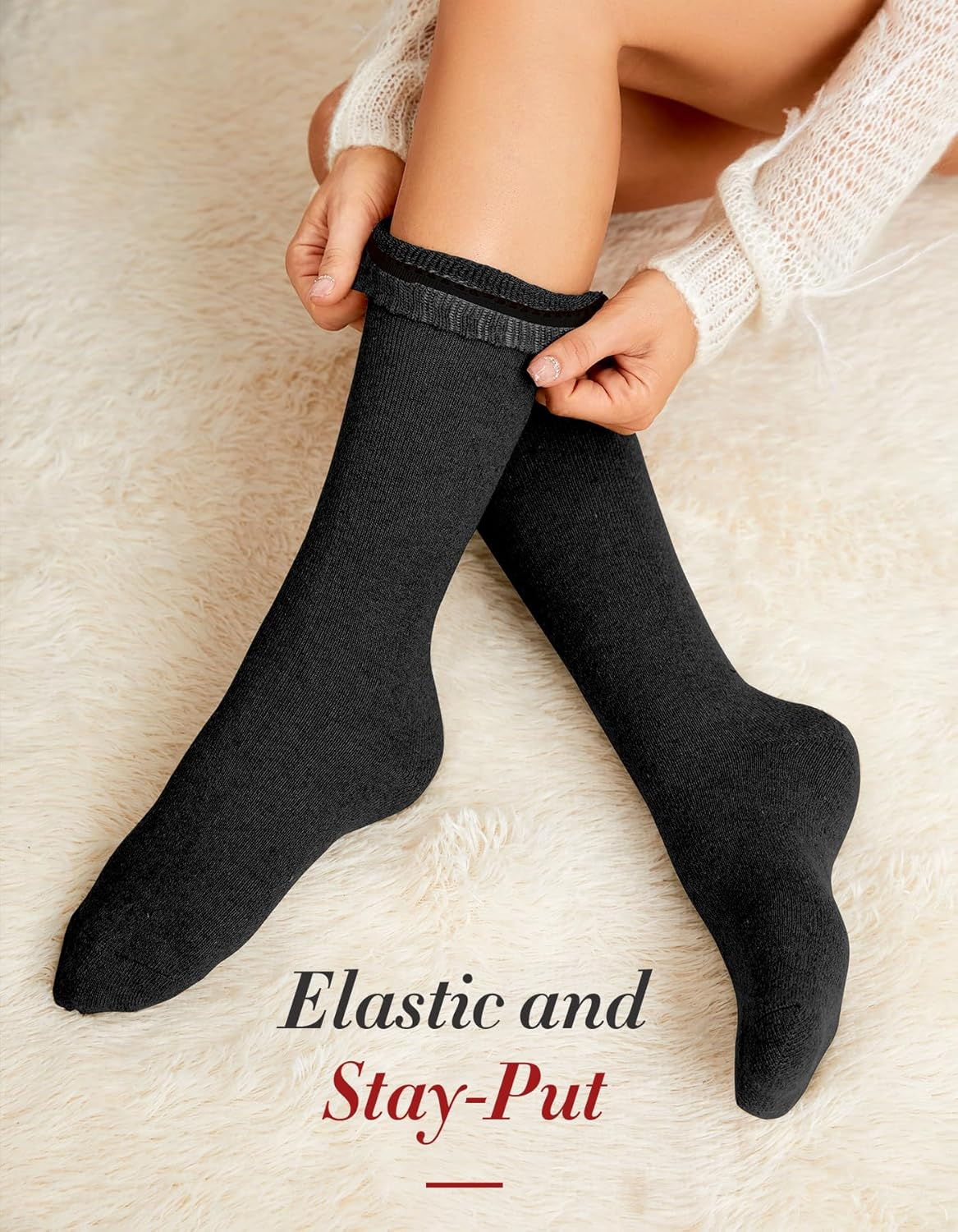 SIMIYA 3 Pairs Wool Socks for Women Winter Warm Hiking Thick Long Calf Slouch Warm Boot Socks - Black/Gray/Coffee image number 5