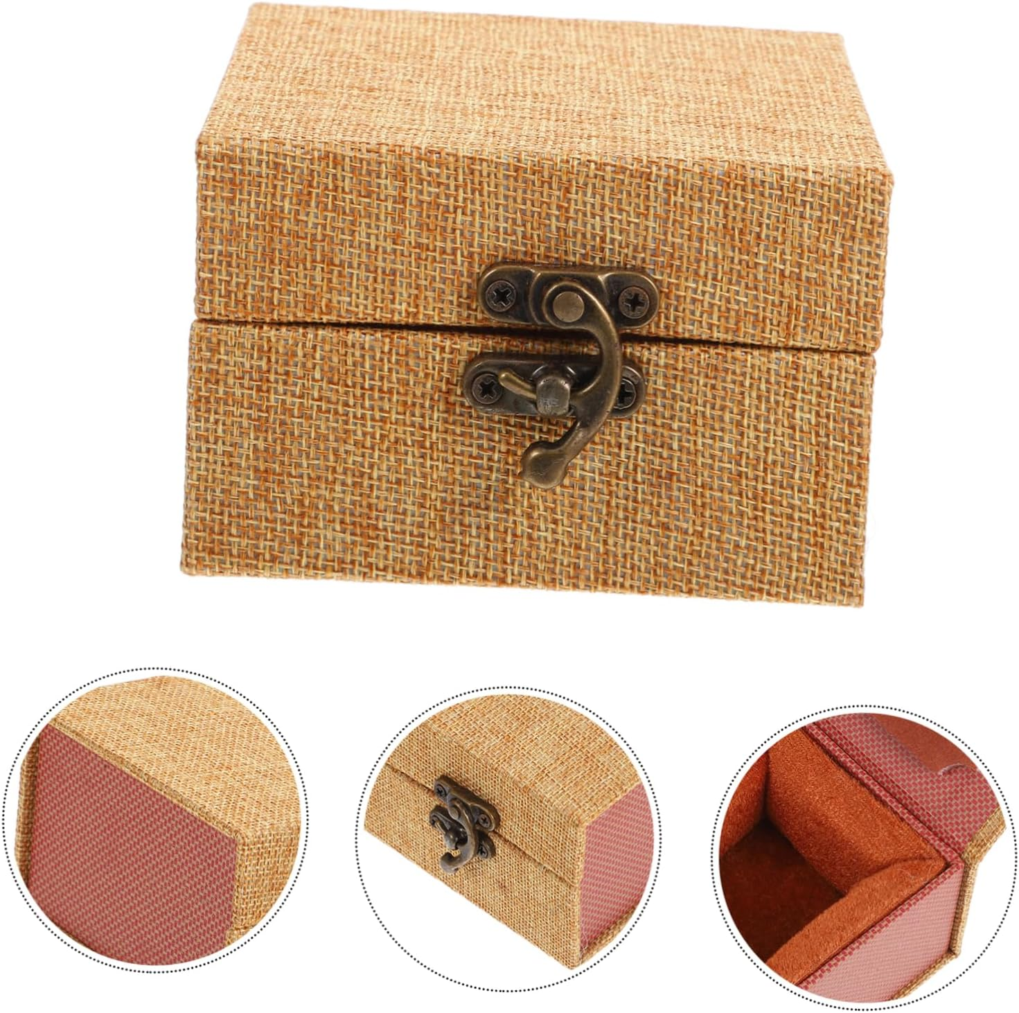 Angoily Wooden Treasure Chest for Boys and Girls Decorative Storage Box Brocade Lid Multifunctional Ink Pad Box for Jewelry for Occasions image number 4