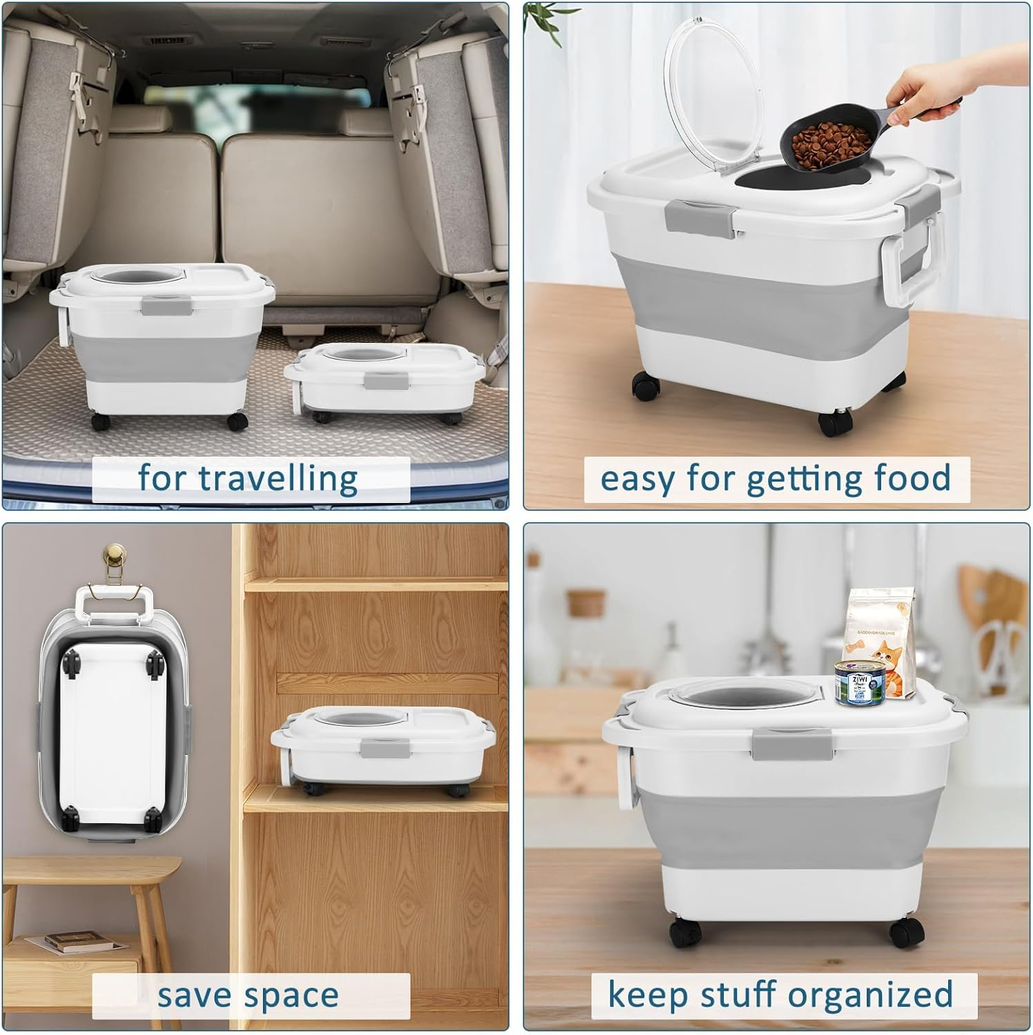 Dog Food Storage Container, 5~20 Lb Collapsible Dog Food Storage Containers with Lids Airtight, Pet Food Scoop,Measuring Cups, Rolling Wheels & Handles, Keep Dry Dog/Cat/Bird Food Fresh,Easy to Move ﻿ image number 1