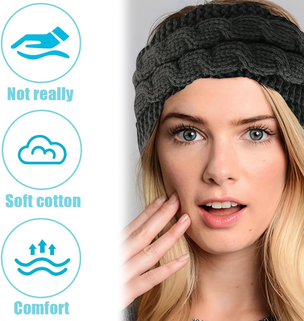 BIRLOZA 1 X Winter Headband Women'S Knitted Crochet Warm Ear Warmer Hair Band Elastic Headband for Outdoor Sports image number 6