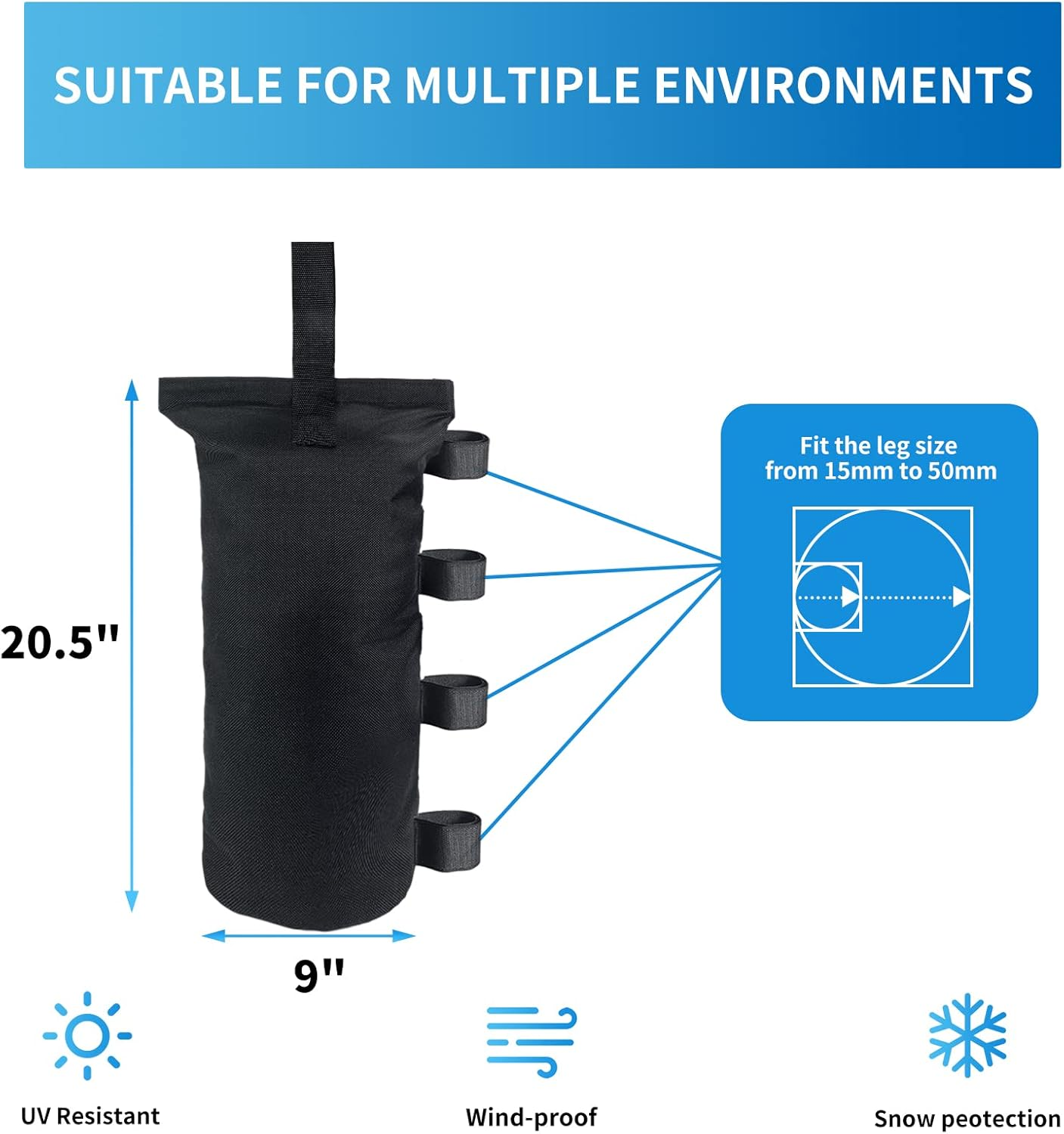 Joramoy Heavy Duty Canopy Weight Bags (150LBS) for Pop up Canopy Tent, Set of 4, Black (Without Sand) image number 3