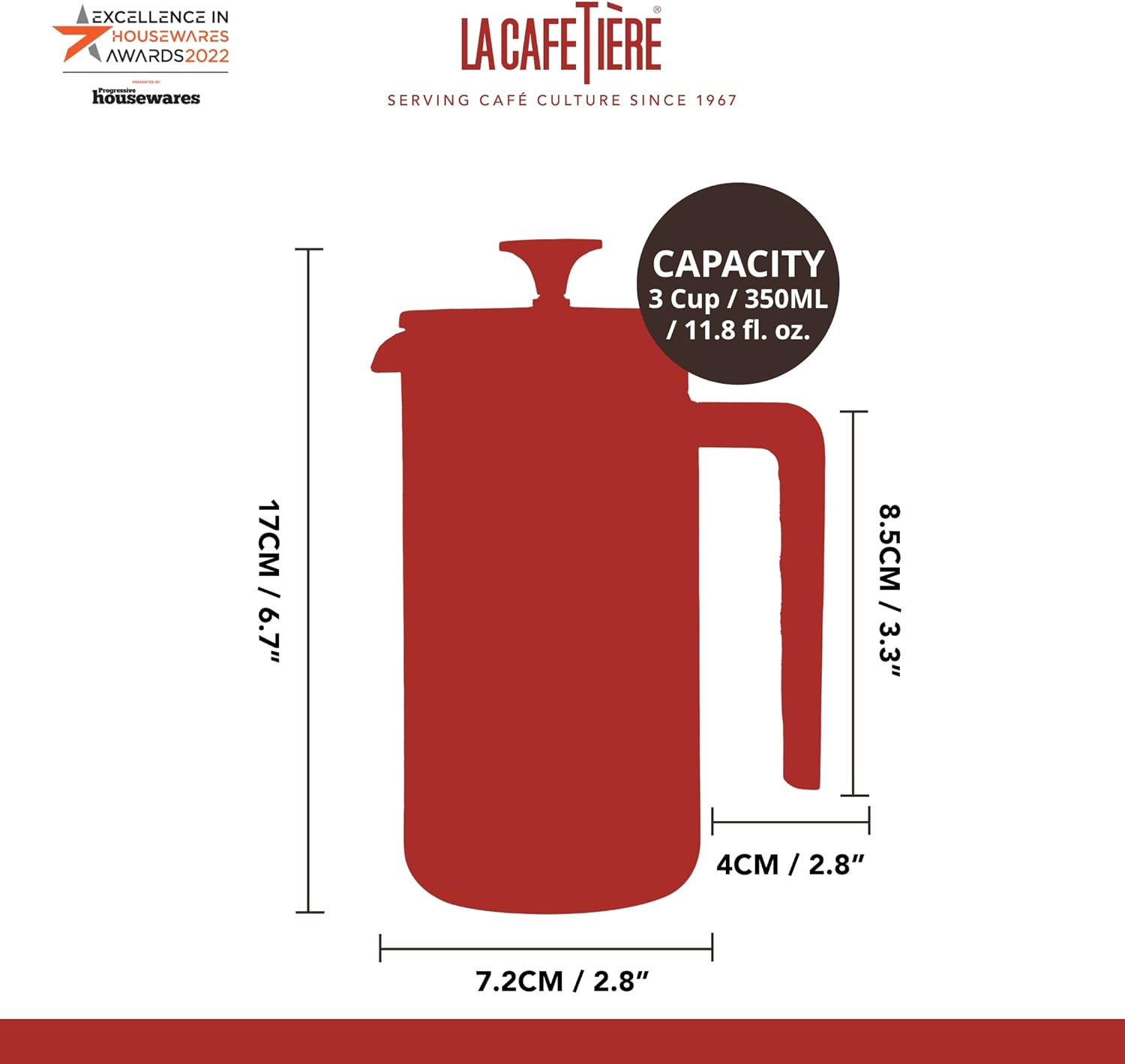 La Cafetiere Pisa Cafetiere 3 Cup 350Ml| Stylish Borosilicate Glass French Press with Wood Handle|Black image number 2