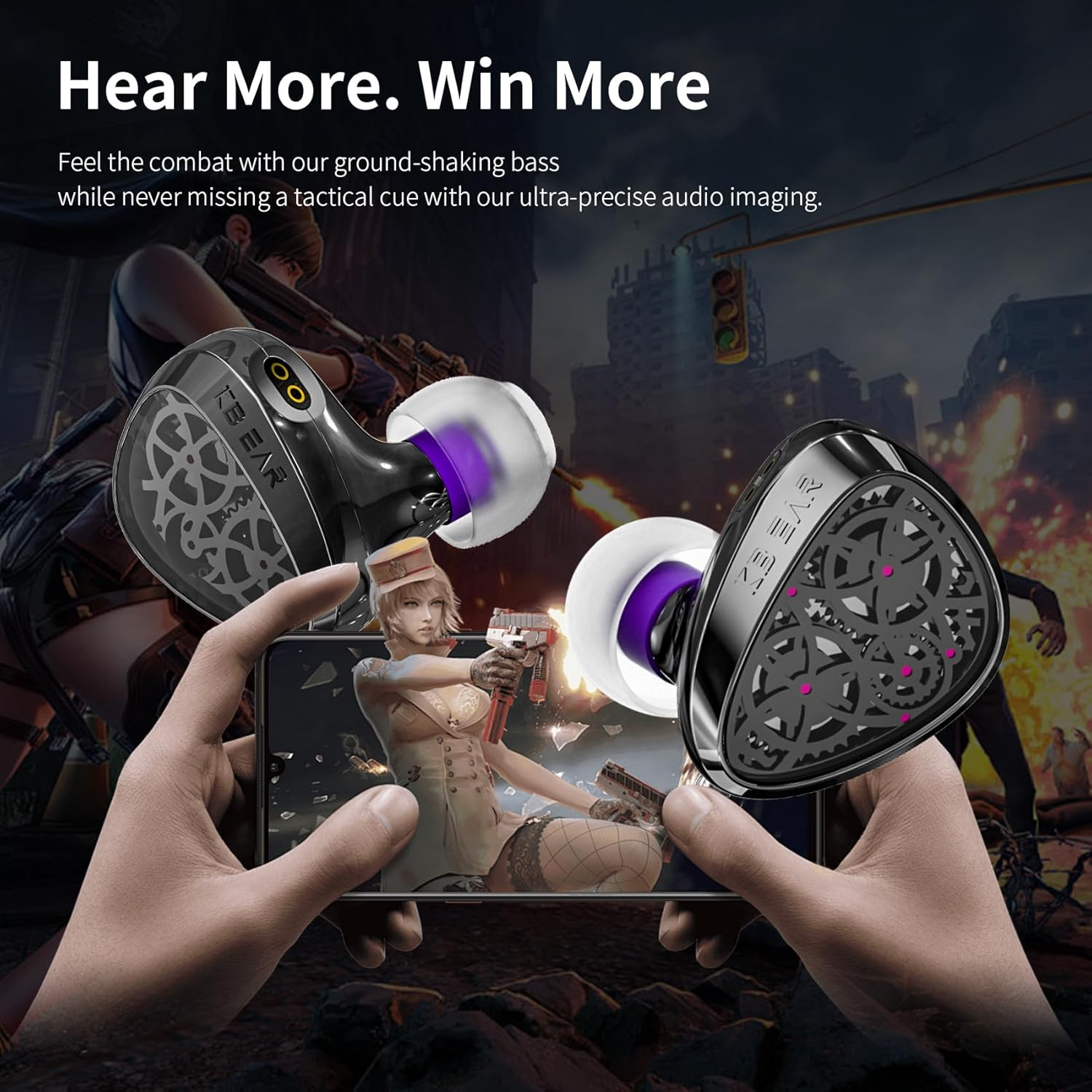 Yinyoo KBEAR TB-PRO Wired Earphones USB C In-Ear Monitor Headphones Hifi with 10 Mm Dual Magnetic Zinc Alloy Gear Design Gaming Earplugs for Trips & Commuting (Type-C, with Mic) image number 1