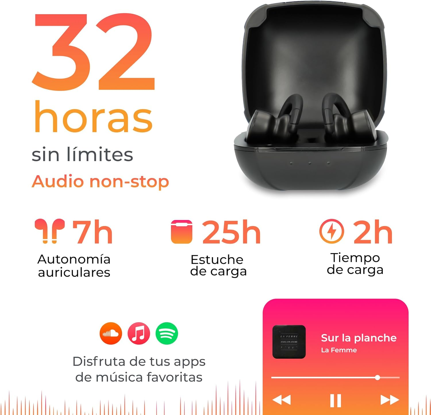 KSIX Sport Buds 2 Wireless Sports Headphones with Bluetooth 5.1 and Microphone, Sweatproof Sports Headphones for Calls, Music, TV and PC image number 6