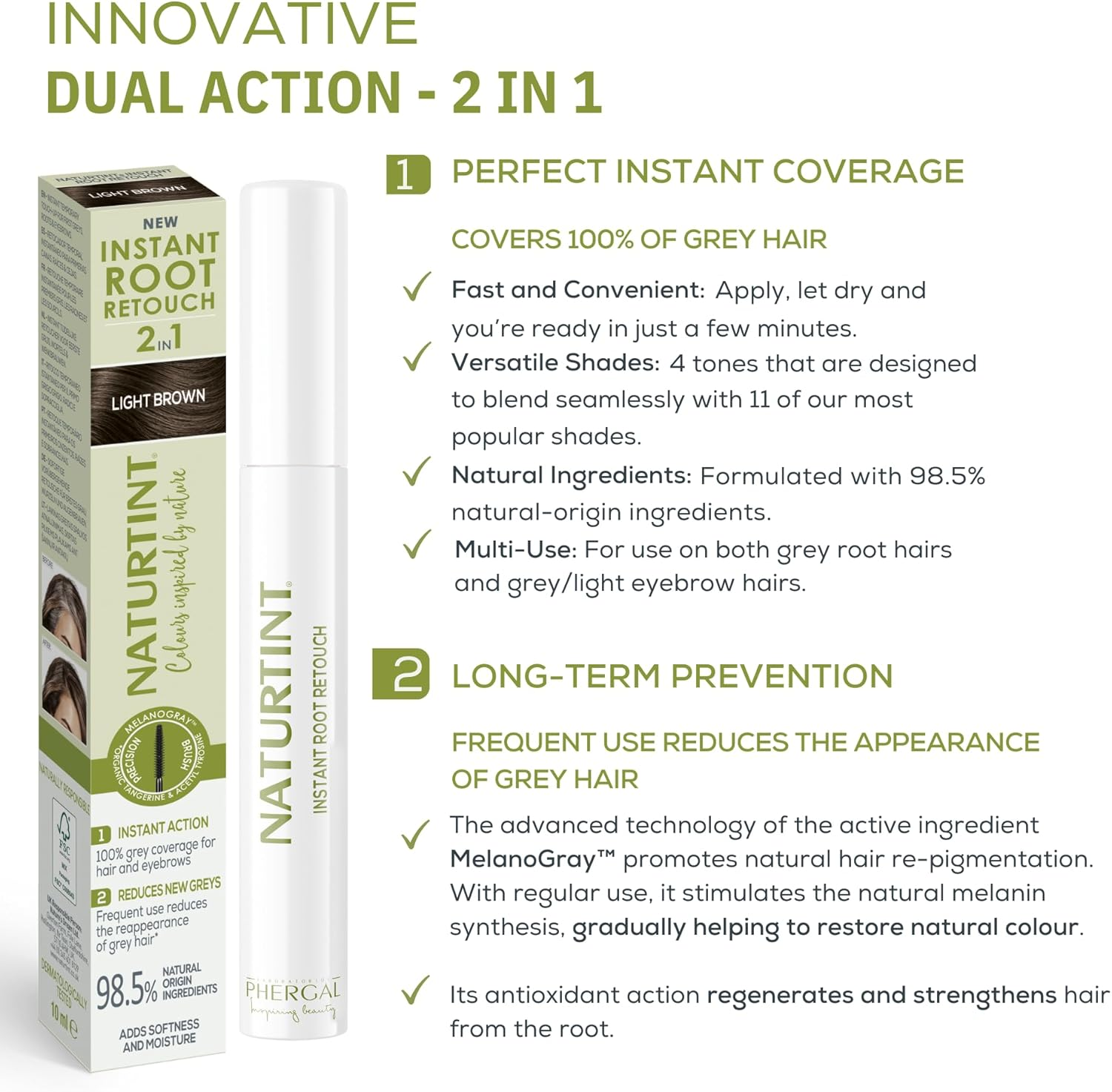 Naturtint Instant Root Retouch | Temporary Grey Hair Touch-Up for Roots and Eyebrows | Practical and Comfortable Thanks to the Brush | 98.5% Natural Ingredients | Light Brown | 10 Ml image number 4