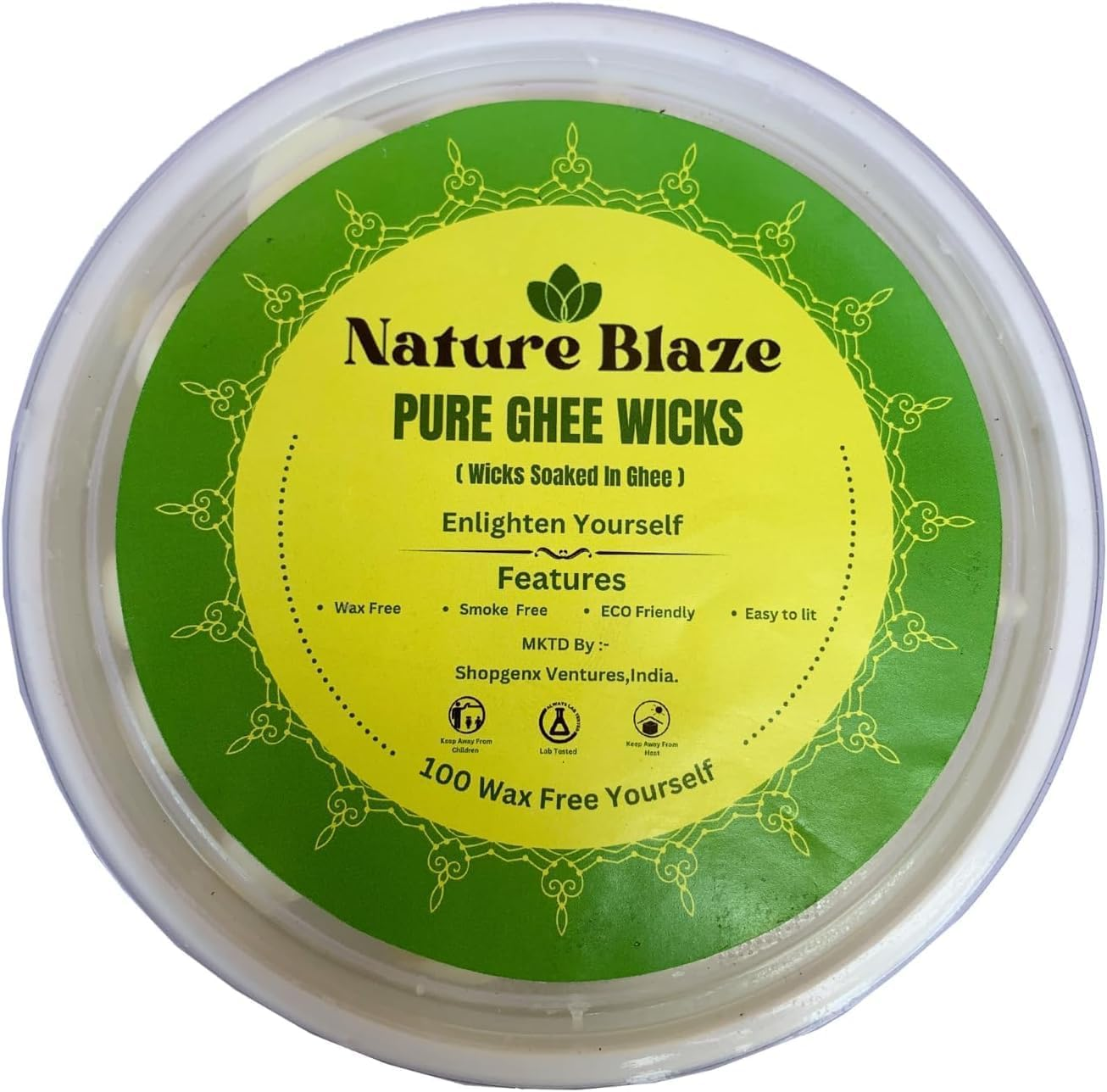 Neture Blaze Wicks Diya Batti | Wax Free Ghee Wicks for Pooja, Festival and Occasions 100 Pieces (Ghee Wicks in Plastic Box) image number 3