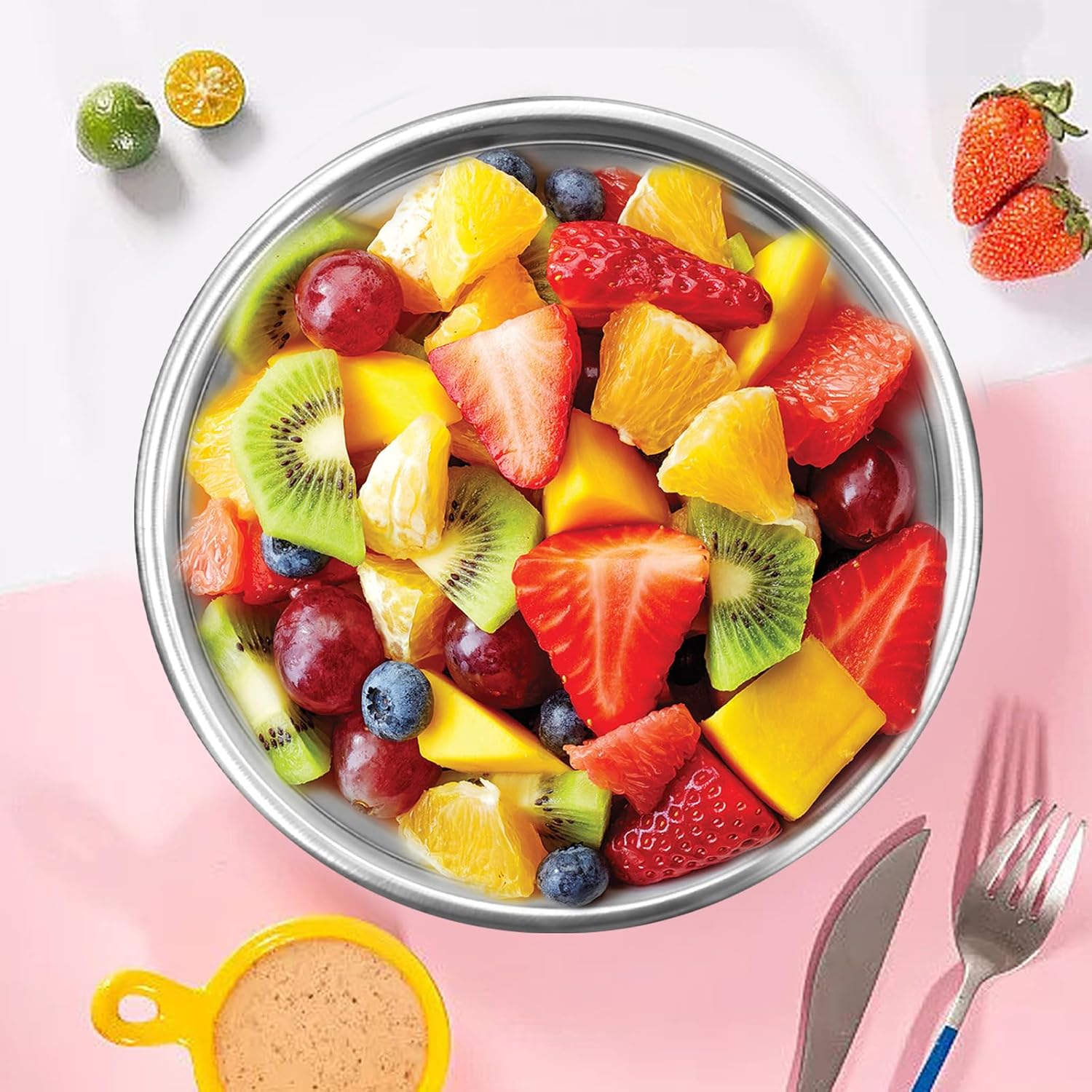 10Pcs Small Stainless Steel Bowls, 6 1/2" Wide Kitchen Metal Bowl with Flat Base, 3/4" Quart Prep Bowls for Meal Prep Cooking Serving Baking image number 2