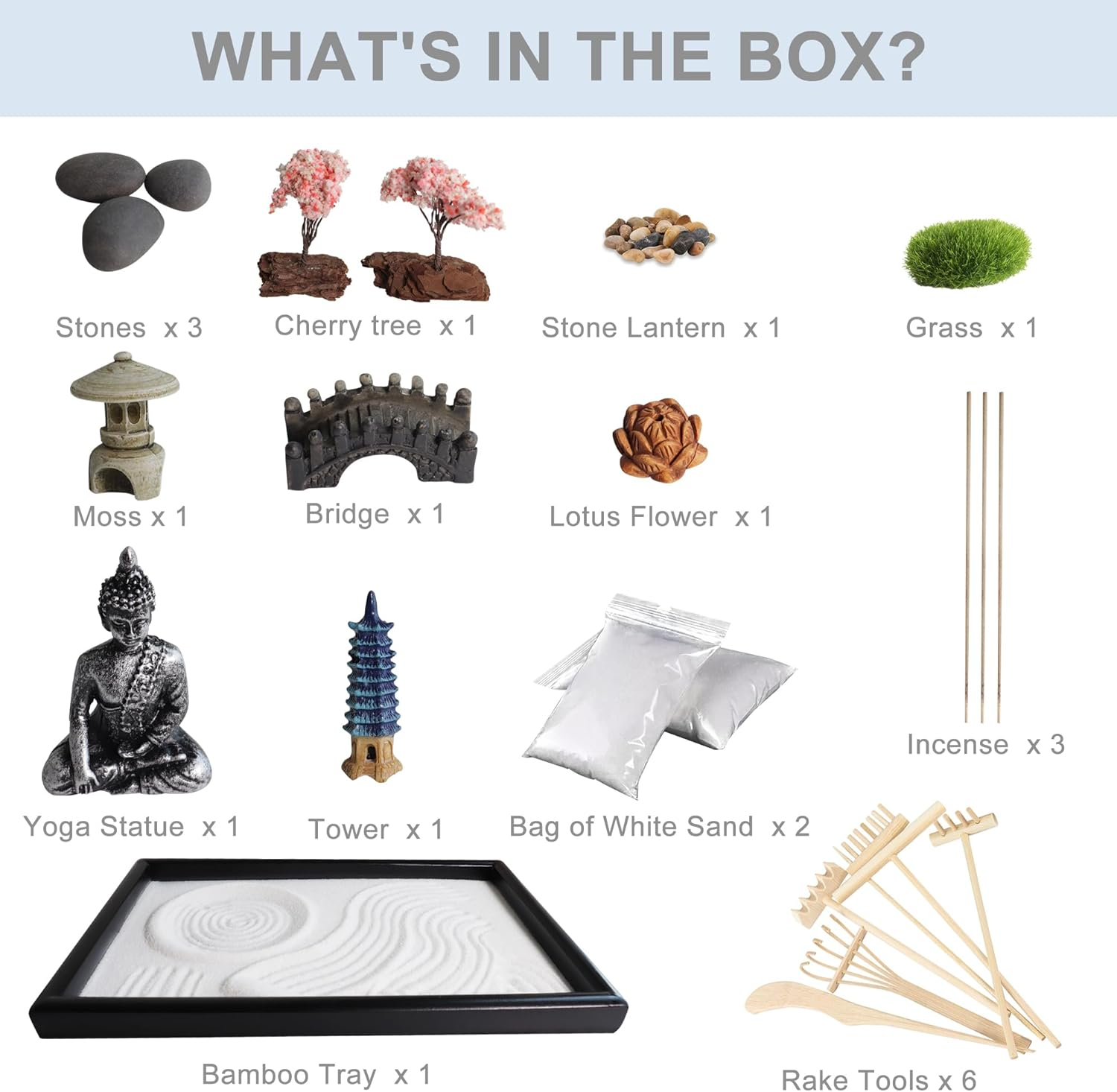 YUNGCHI Zen Garden for Desk Mini Japanese Sand Desktop Office Miniature Zen Garden Box with Kit 11.8 X 7.9 In image number 1