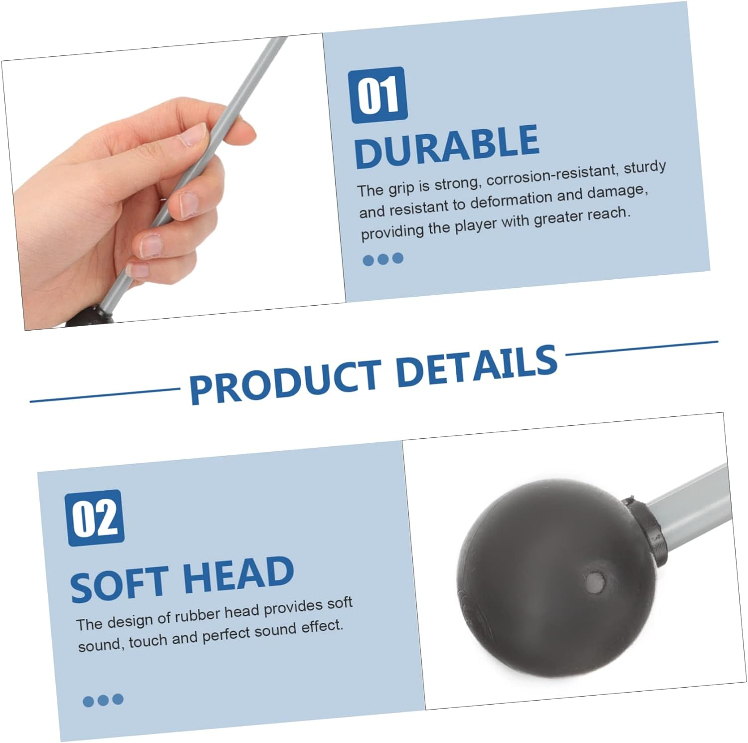 2 Pcs Portable Double Xylophone Mallets Percussion Instrument Drumsticks for Marimba and Glockenspiel Ideal for Students and Beginners Rubber Design image number 6