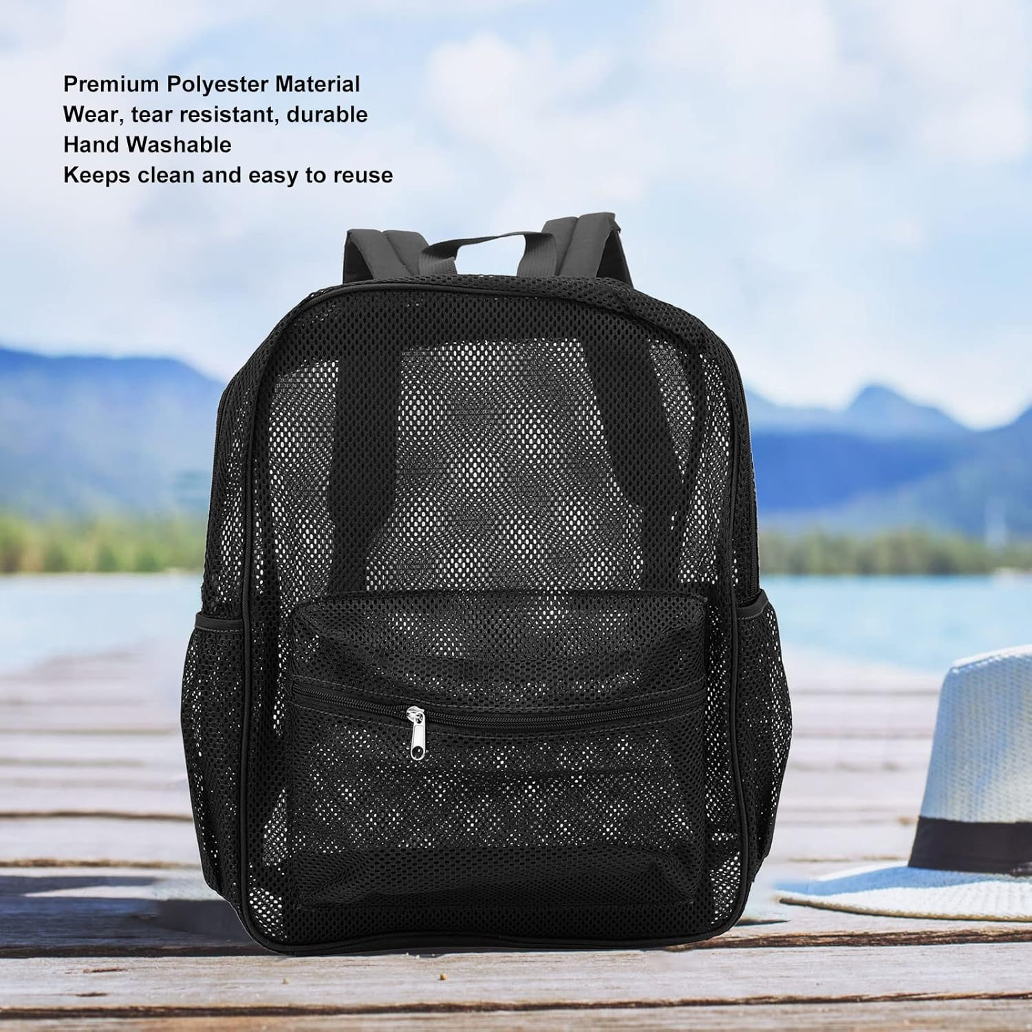 Mesh Backpack, Heavy Duty Large Capacity Mesh School Bag, Washable See through Backpack for Swimming Beach Sports - Gray image number 7