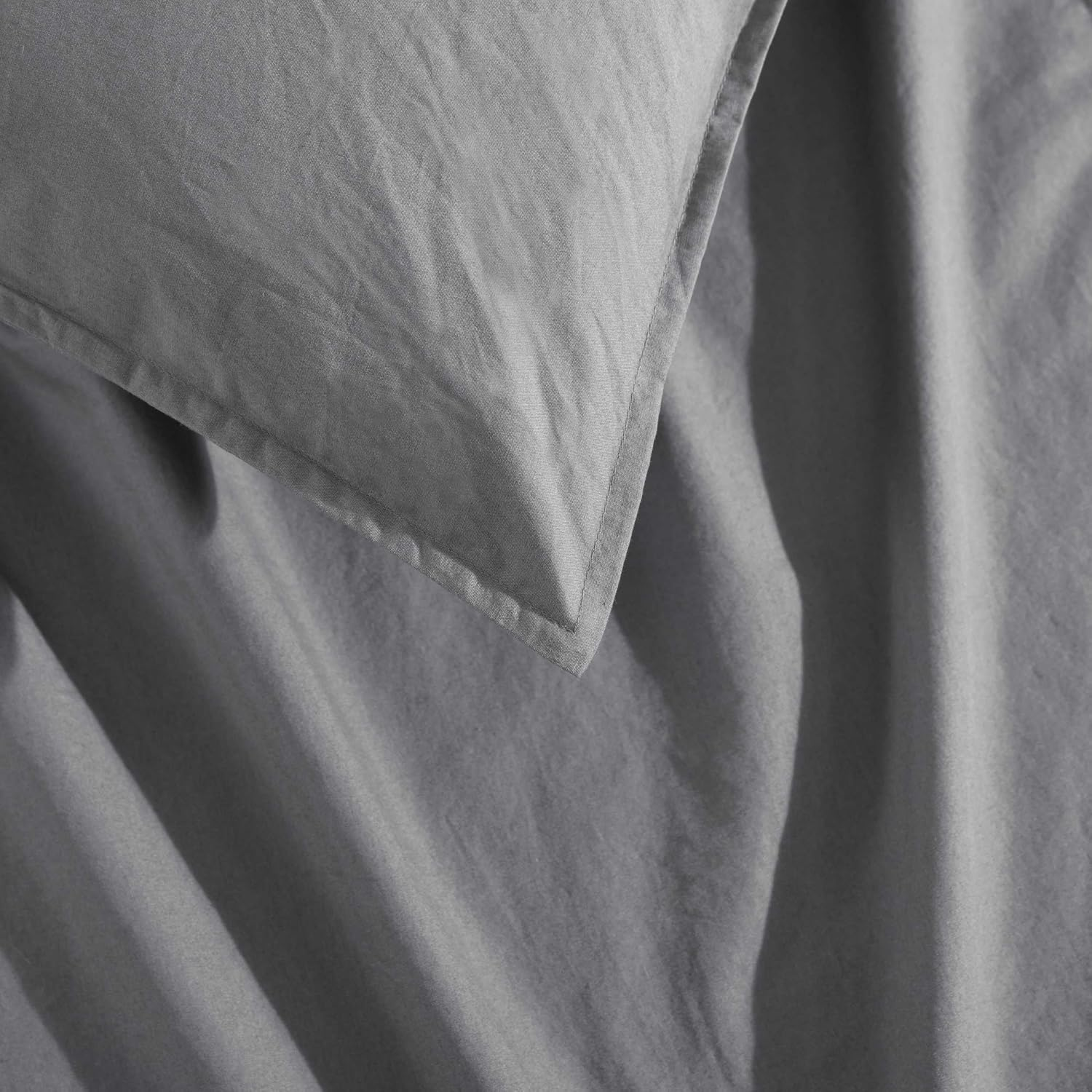 Calvin Klein - Queen Duvet Cover Set, Washed Cotton Percale Bedding, Luxuriously Soft Home Decor (Washed Percale Graphite, Queen) image number 2