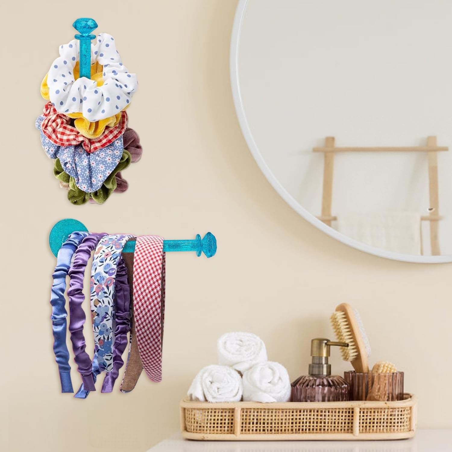 4Pcs Headband Holder Stand Scrunchie Organizer, Girls Hair Accessories Organizer Storage for Headband Hairband Hair Ties, Clear Glitter Adhesive Scrunchy Holder Scrunchie Storage image number 4