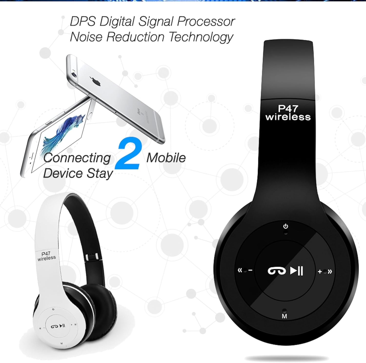 Wireless Bluetooth 5.0 Earphones, Foldable Sport Headset with Mic, Stereo Headphones MP3 (Blue) - Black image number 5