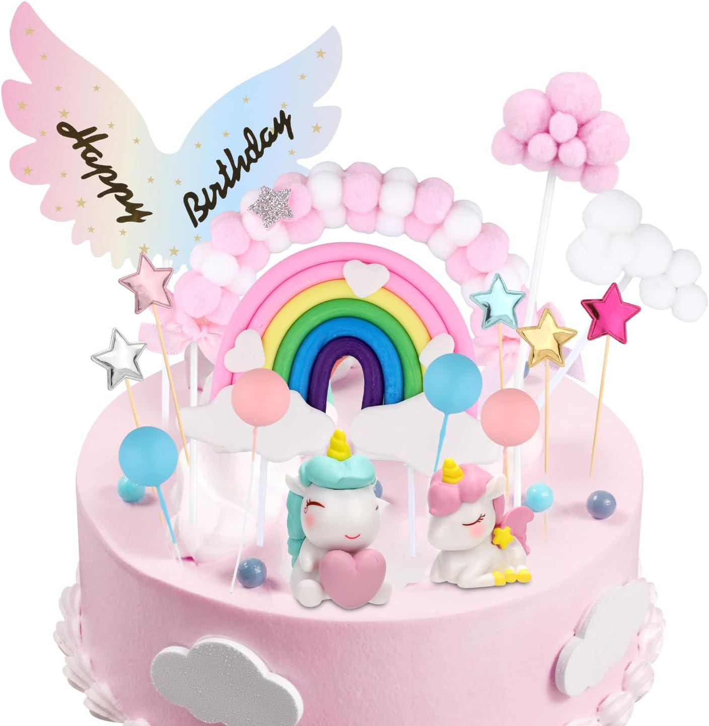 20Pcs Cake Decorations, Unicorn Rainbow Cake Decorations Rainbow Star Unicorn Ball Happy Birthday Cake Decoration for Boys Girls Children Birthday Party Baby Shower Supplies image number 4