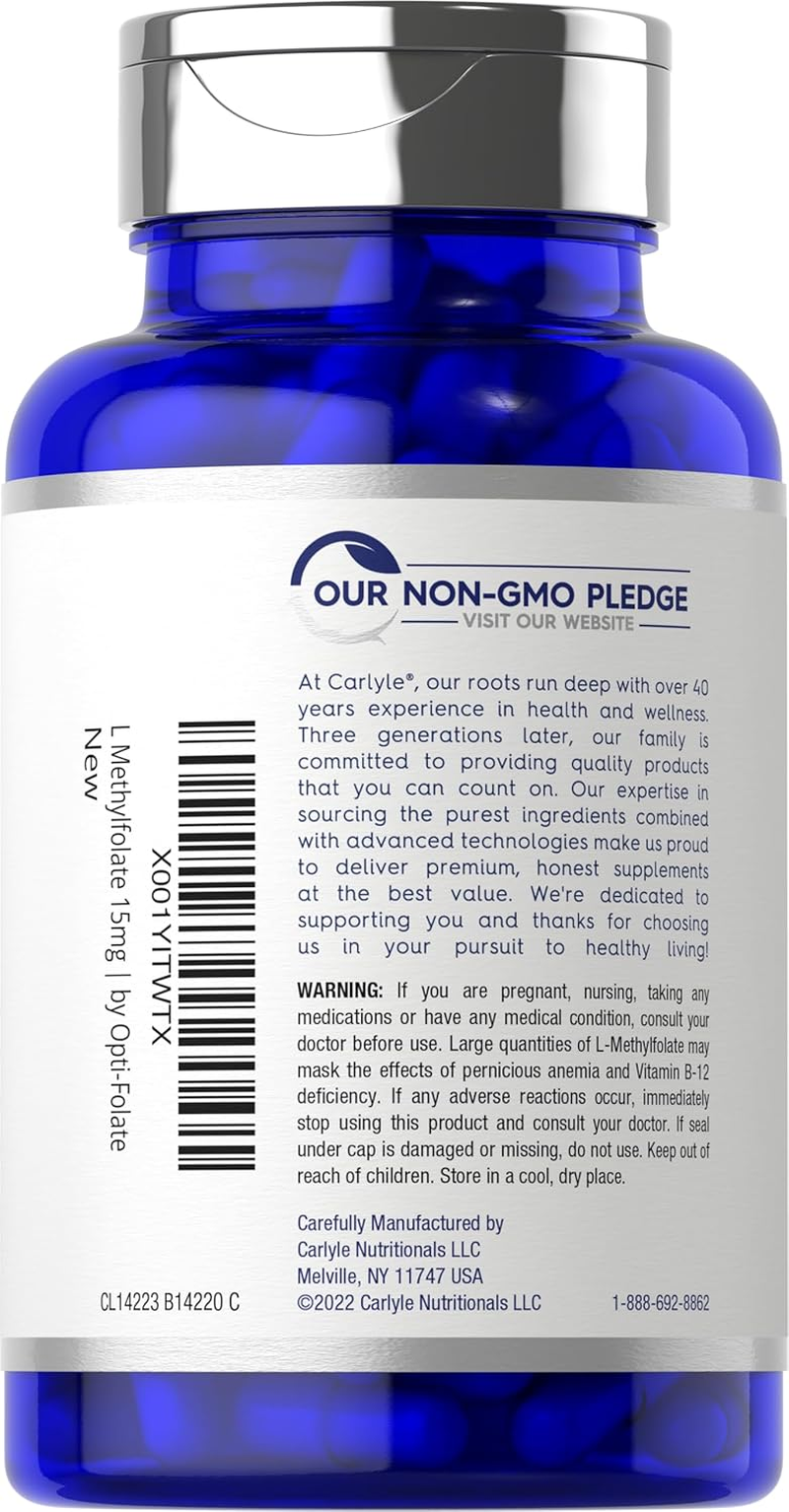 L Methylfolate 15Mg | 120 Capsules | Value Size | Max Potency | Optimized and Activated | Non-Gmo, Gluten Free | Methyl Folate, 5-MTHF | by Opti-Folate