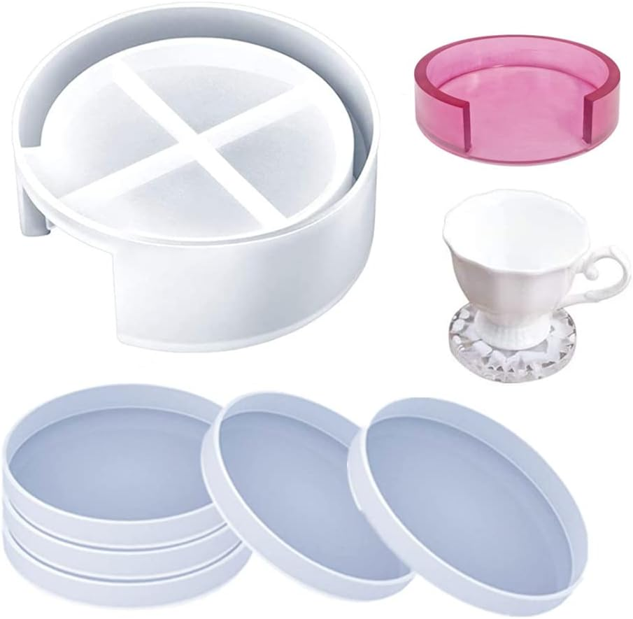 6 Pack Coaster Resin Moulds, Silicone Coaster Mat Storage Holder Set,Silicone Coaster Storage Box Mould, Silicone Resin Molds, Epoxy Resin Moulds for Resin, Cups Mats, Home Decoration