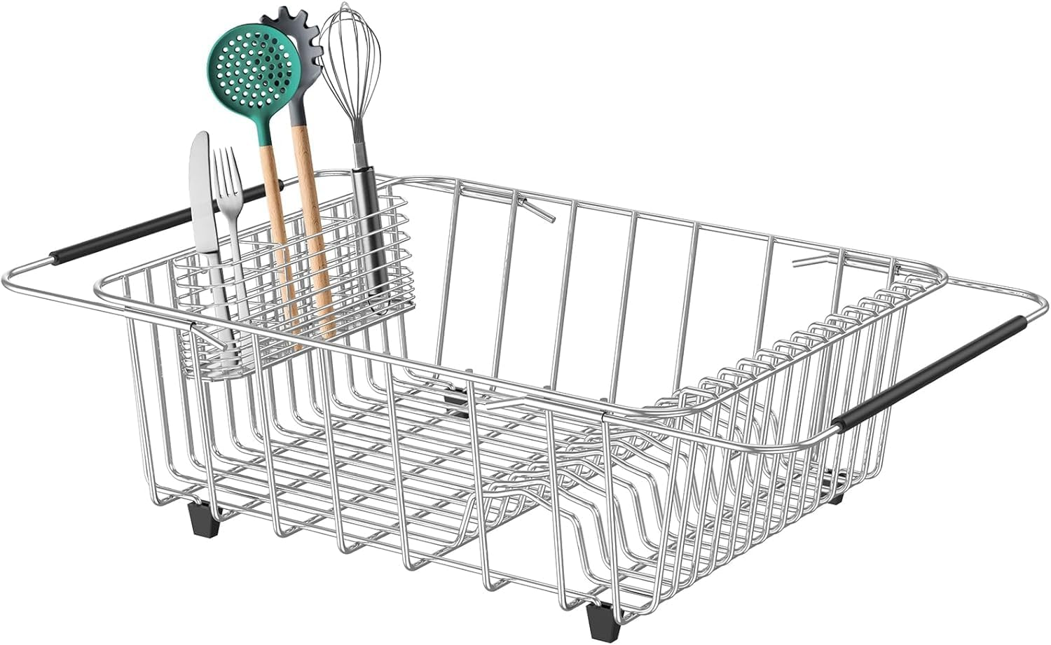 Cutlery Holder, Silverware Organizer and Drying Rack Stainless Steel Cutlery Rack with Hook Drying Rack, 3 Compartments, Rust-Proof.