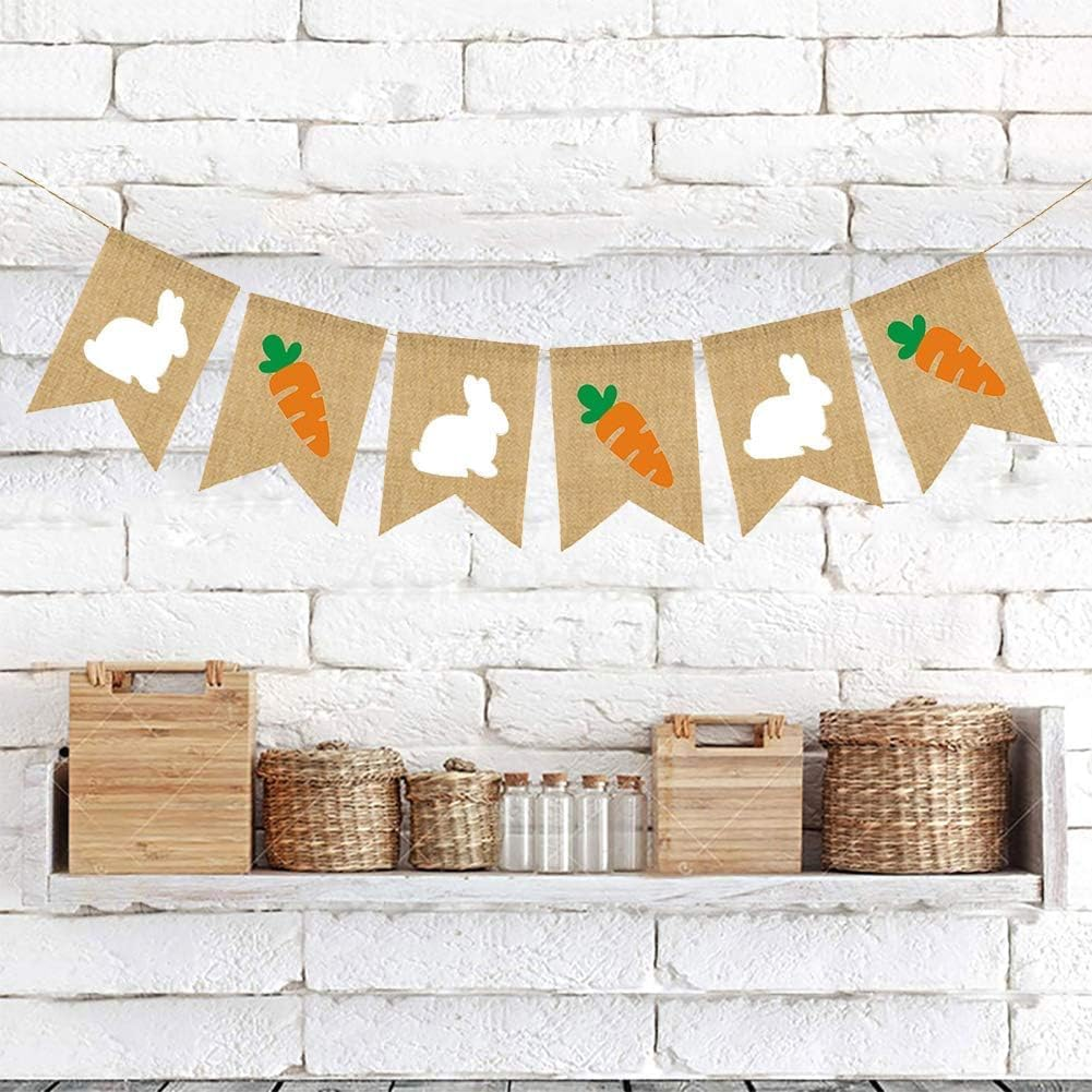 Easter Burlap Banner, Easter Bunny Garland Design, Easters Banner for Home Office School and Carrot Garland Decorations Outdoor Party Supply image number 4