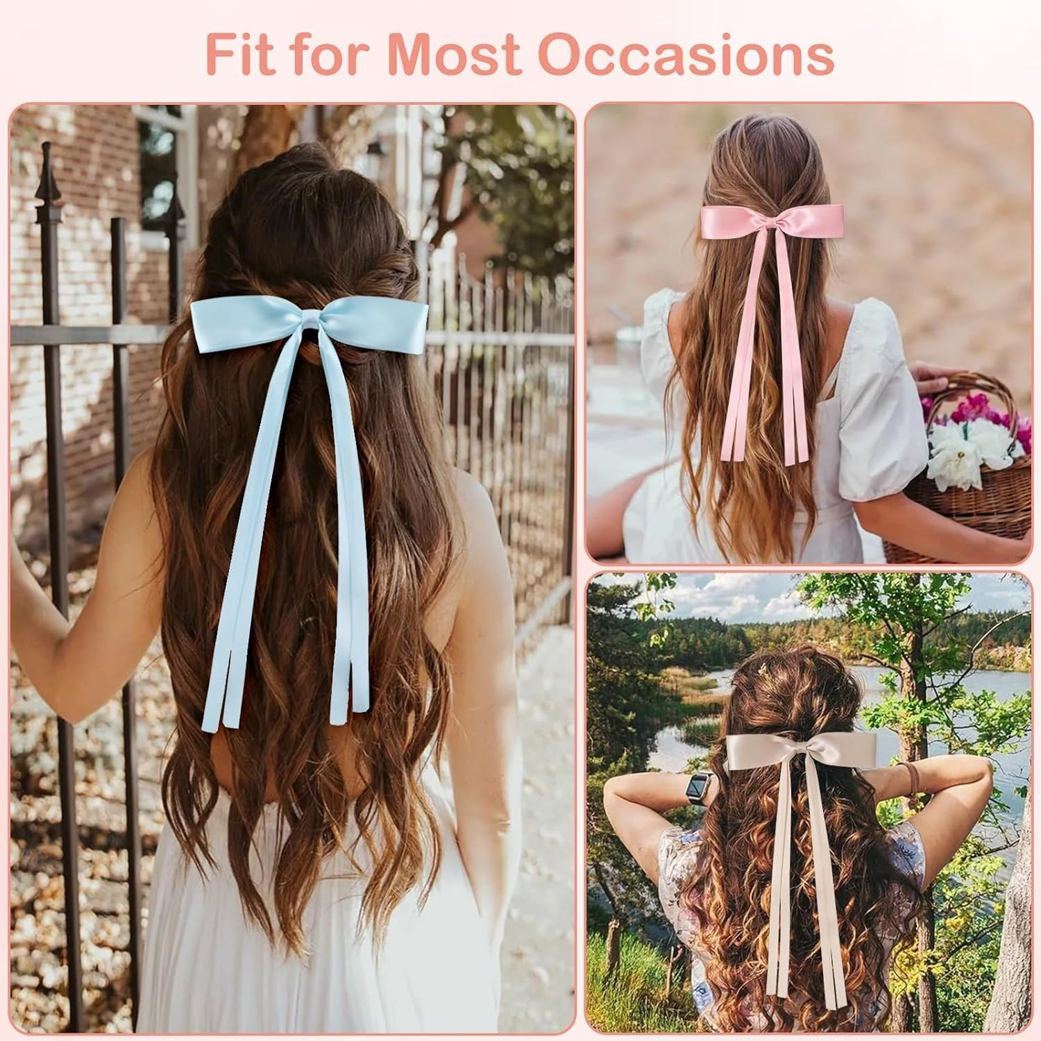 SUNTRADE 8Pcs Hair Bow Clips for Women, Cute Bow Hair Clips Tassel Ribbon Bows for Hair with Long Tail image number 5