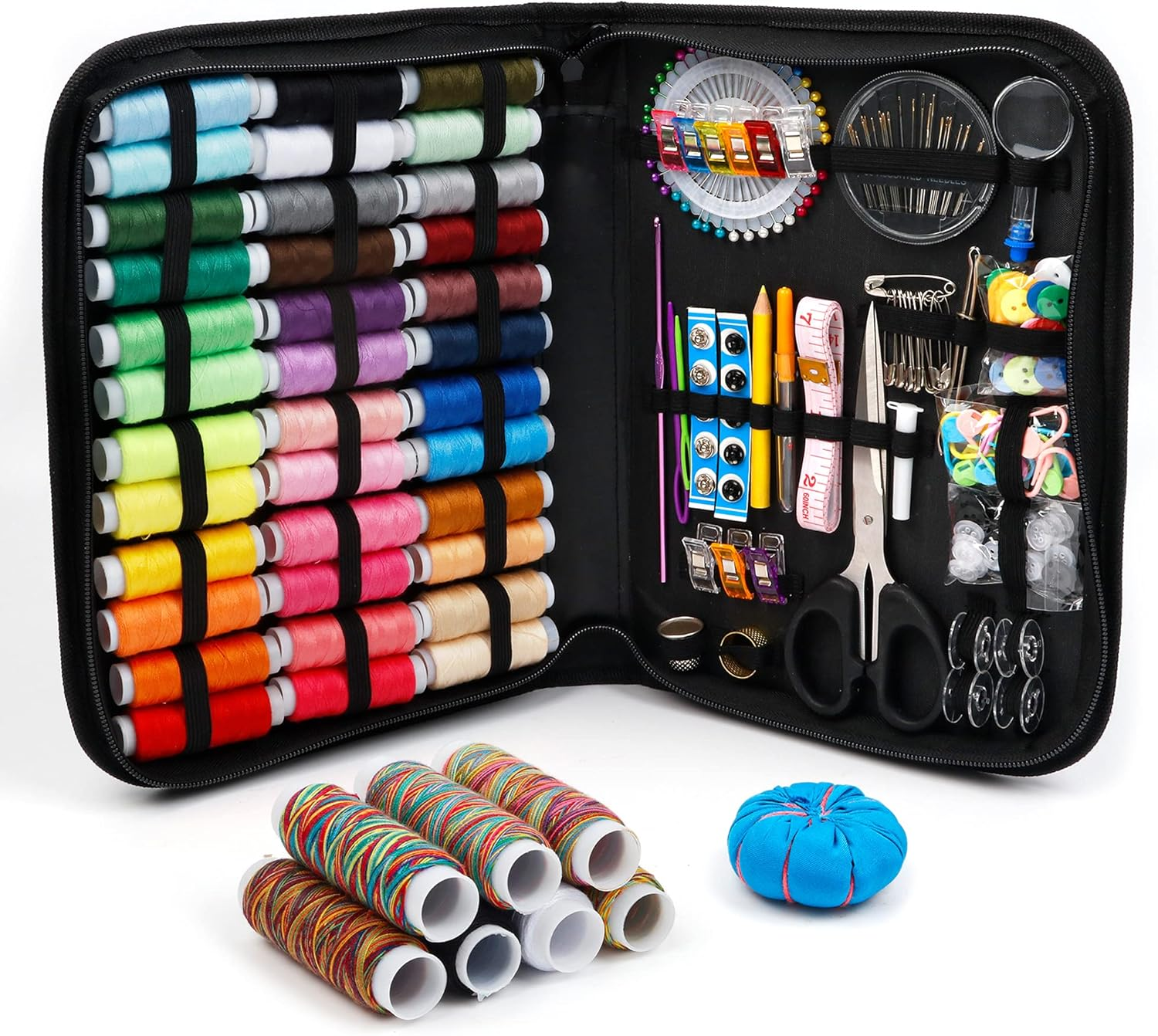 Large Sewing KIT, 226 PCS Premium Sewing Supplies with 43 XL Thread Spools, Leather Case, Scissors, Thread, Needles and Accessories, Sewing Repair Set for Adults, Emergency, and Home by Inscraft image number 3