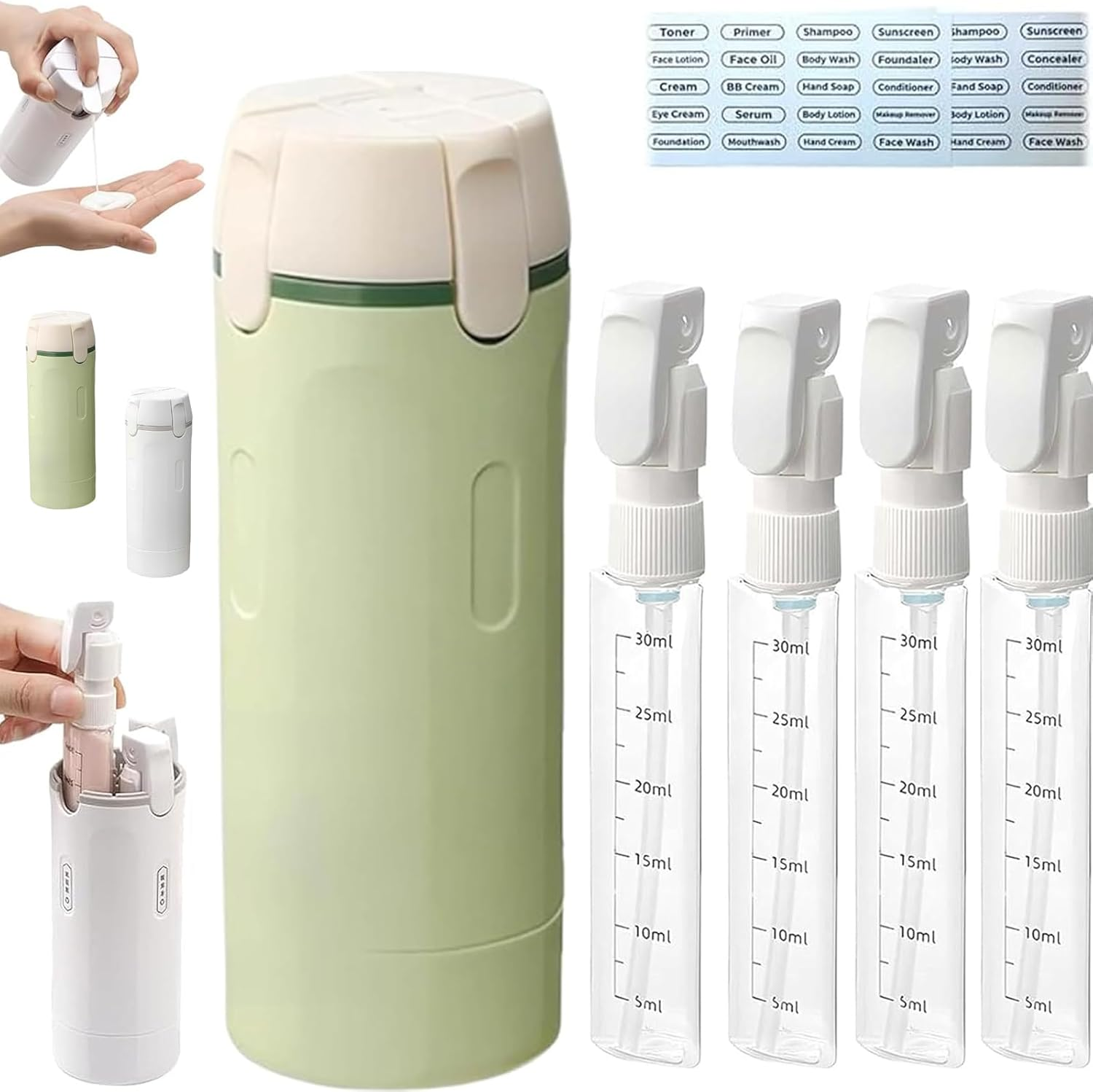 4-In-1 Travel Dispenser Bottle, Refillable 4 in 1 Travel Dispenser Bottle with Scale Label Shampoo Lotion Cream Etc, Light-Shielding Design for Business Flights Gym Bag Weekends Away (1PCS*A) image number 1