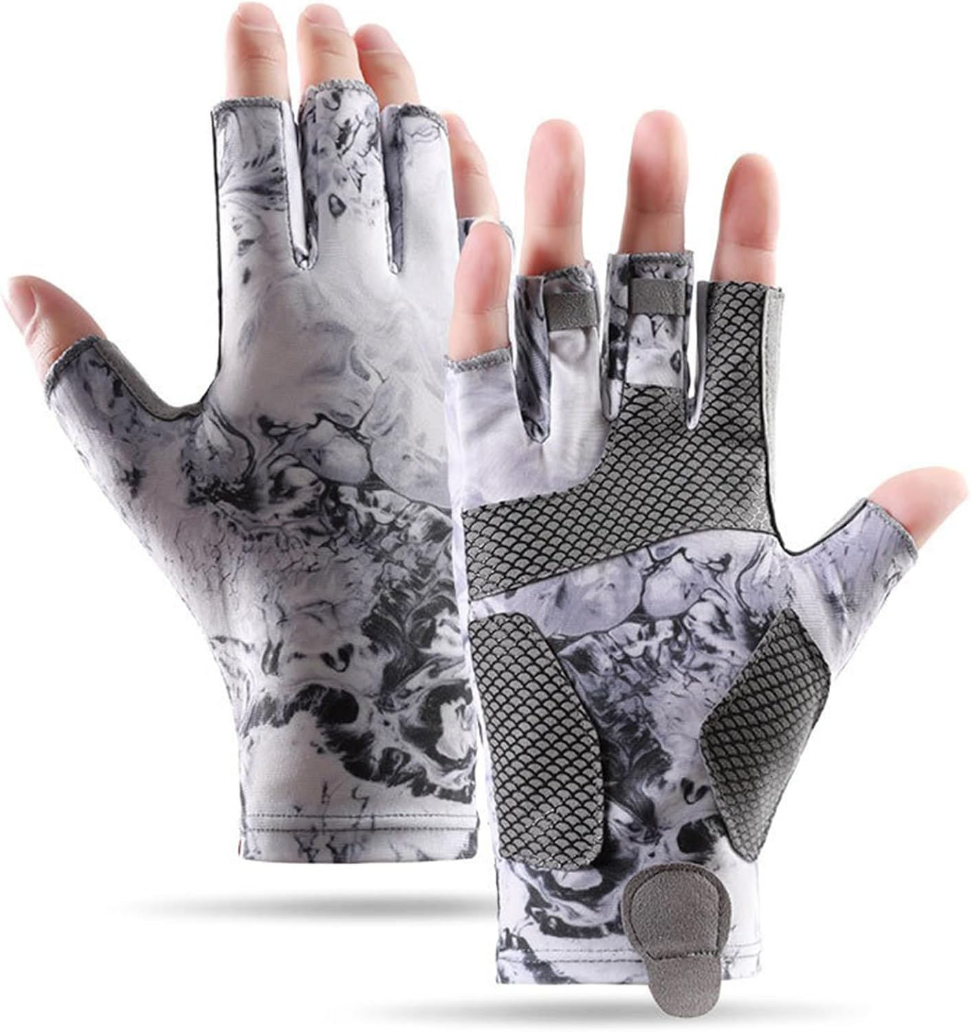 Reelfin Sun Gloves UPF 50+ Fishing Gloves, Fingerless Sun Protection UV Protection Stretch Fishing Gloves for Men Women